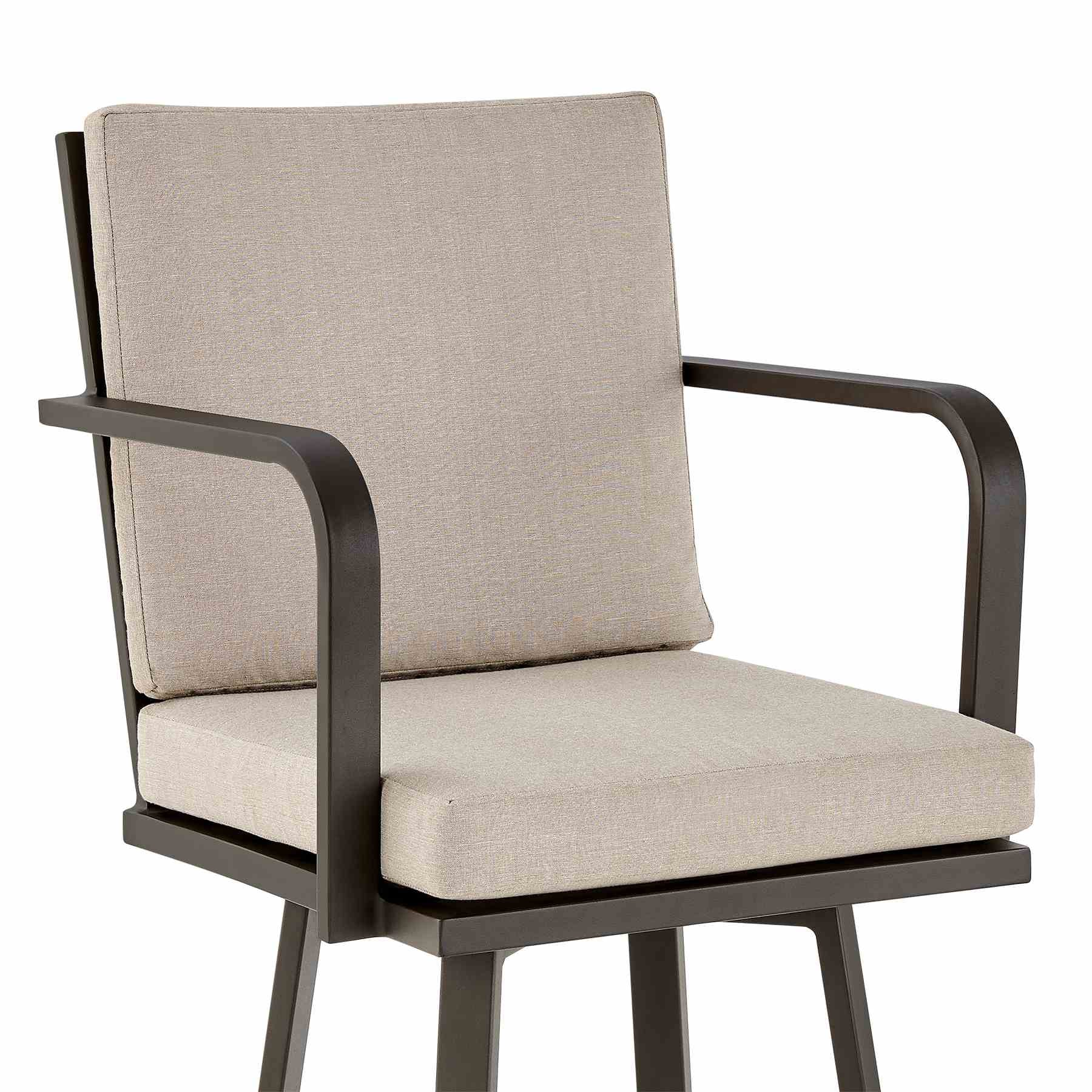 Arnauld 26" Outdoor Patio Swivel Counter Stool in Brown Aluminum with Cushions - Image 6