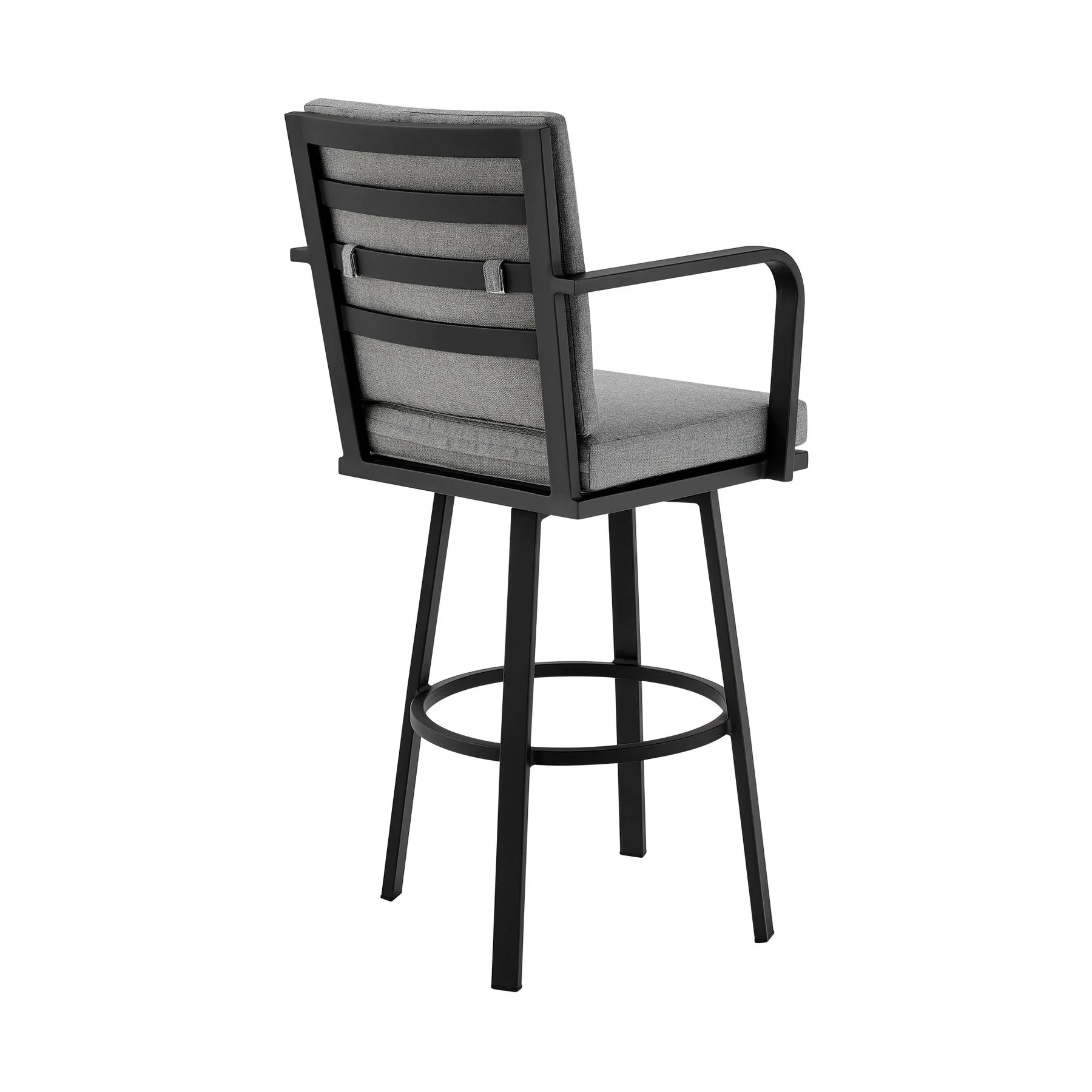 Arnauld 30" Outdoor Patio Swivel Bar Stool in Black Aluminum with Gray Cushions - Image 4