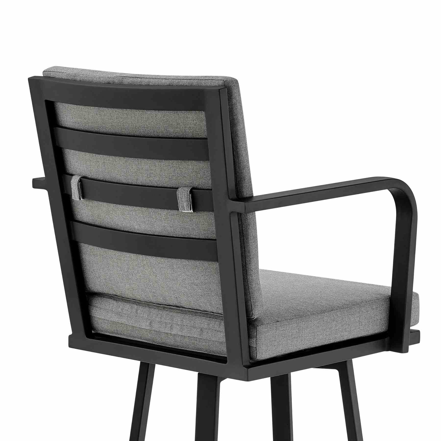 Arnauld 30" Outdoor Patio Swivel Bar Stool in Black Aluminum with Gray Cushions - Image 7