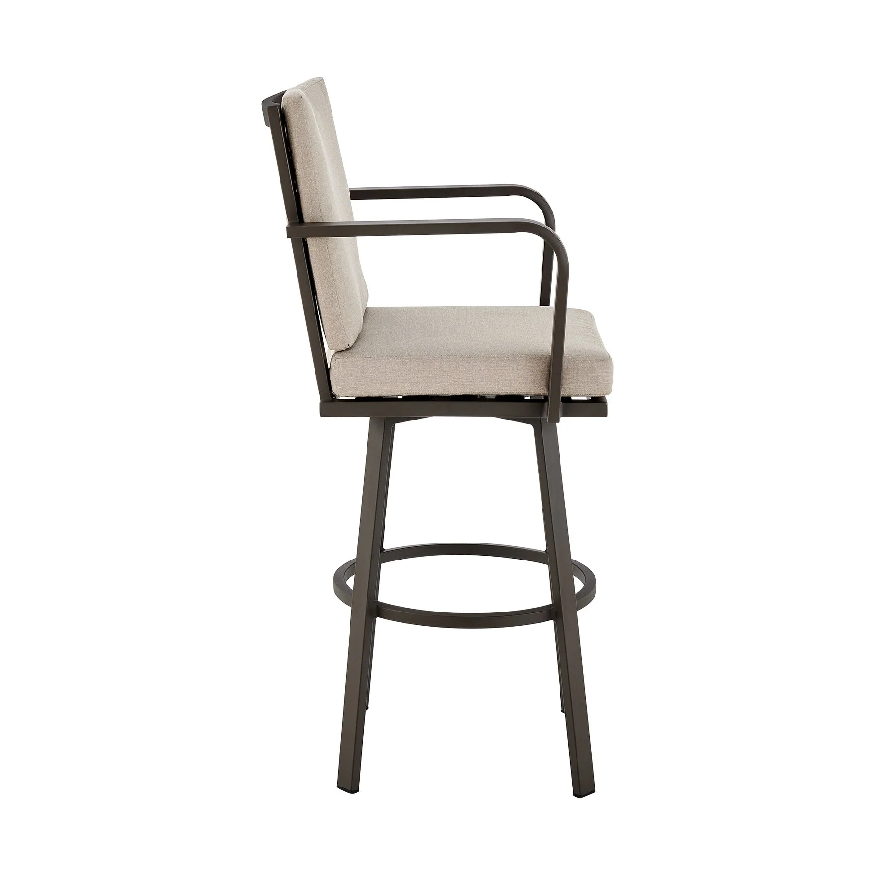 Arnauld 30" Outdoor Patio Swivel Bar Stool in Brown Aluminum with Cushions - Image 3