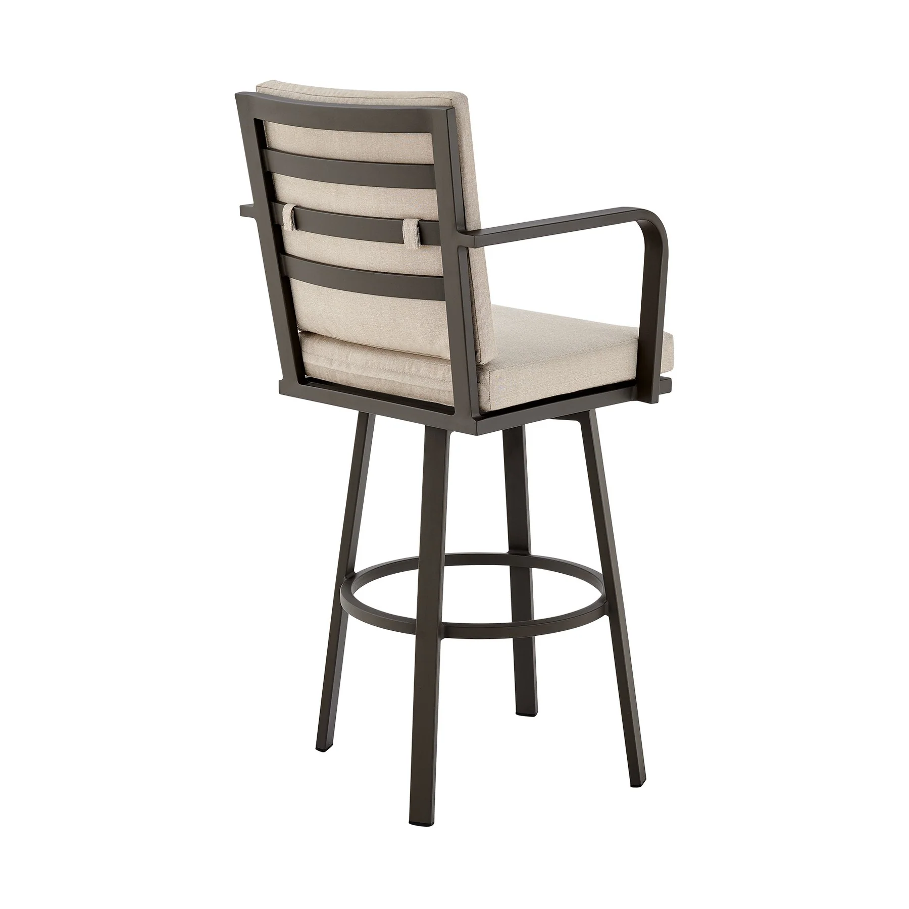 Arnauld 30" Outdoor Patio Swivel Bar Stool in Brown Aluminum with Cushions - Image 4