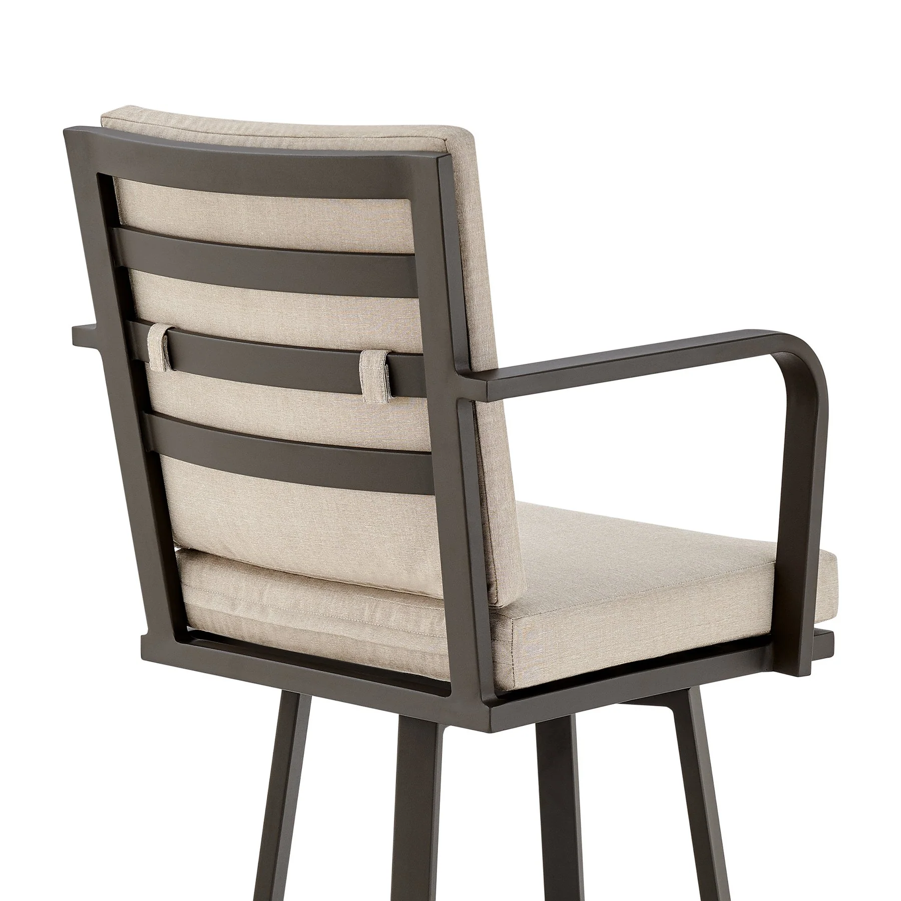 Arnauld 30" Outdoor Patio Swivel Bar Stool in Brown Aluminum with Cushions - Image 7