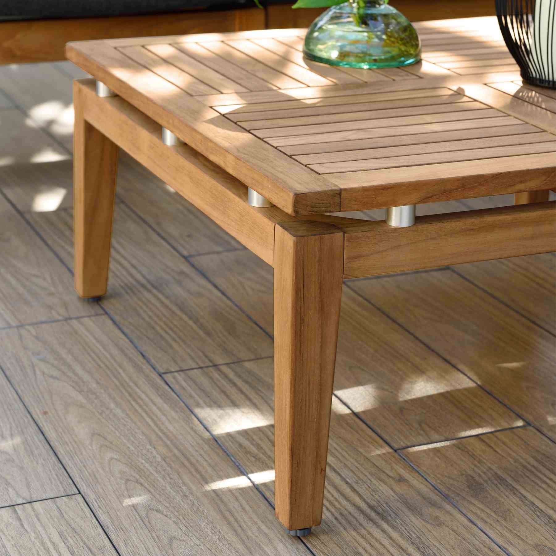 Arno Outdoor 11 Piece Teak Wood Seating Set in Beige Olefin - Image 7