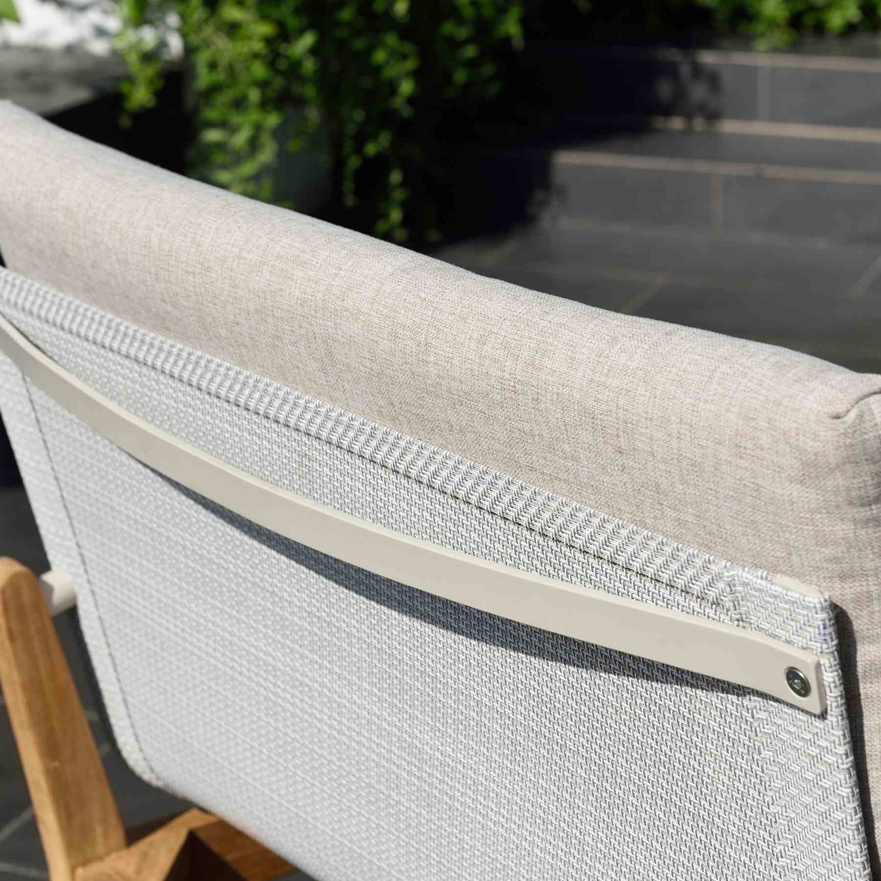 Arno Outdoor 5 Piece Teak Wood Seating Set in Beige Olefin - Image 6