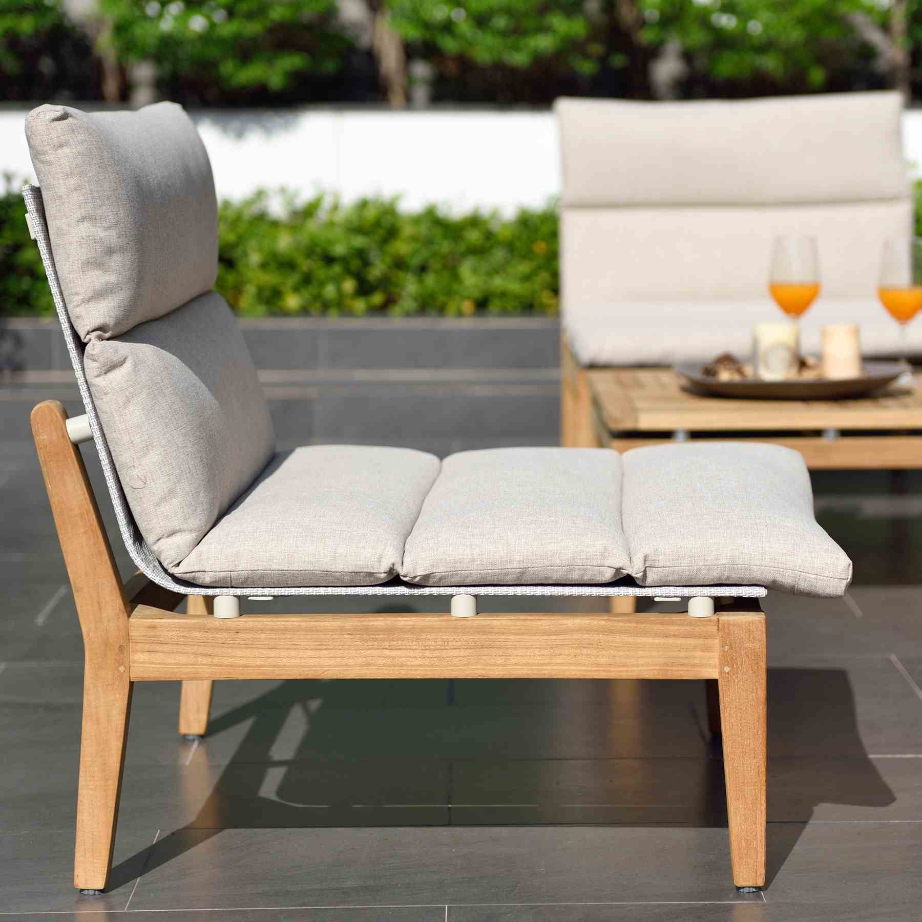 Arno Outdoor 6 Piece Teak Wood Seating Set in Beige Olefin - Image 10