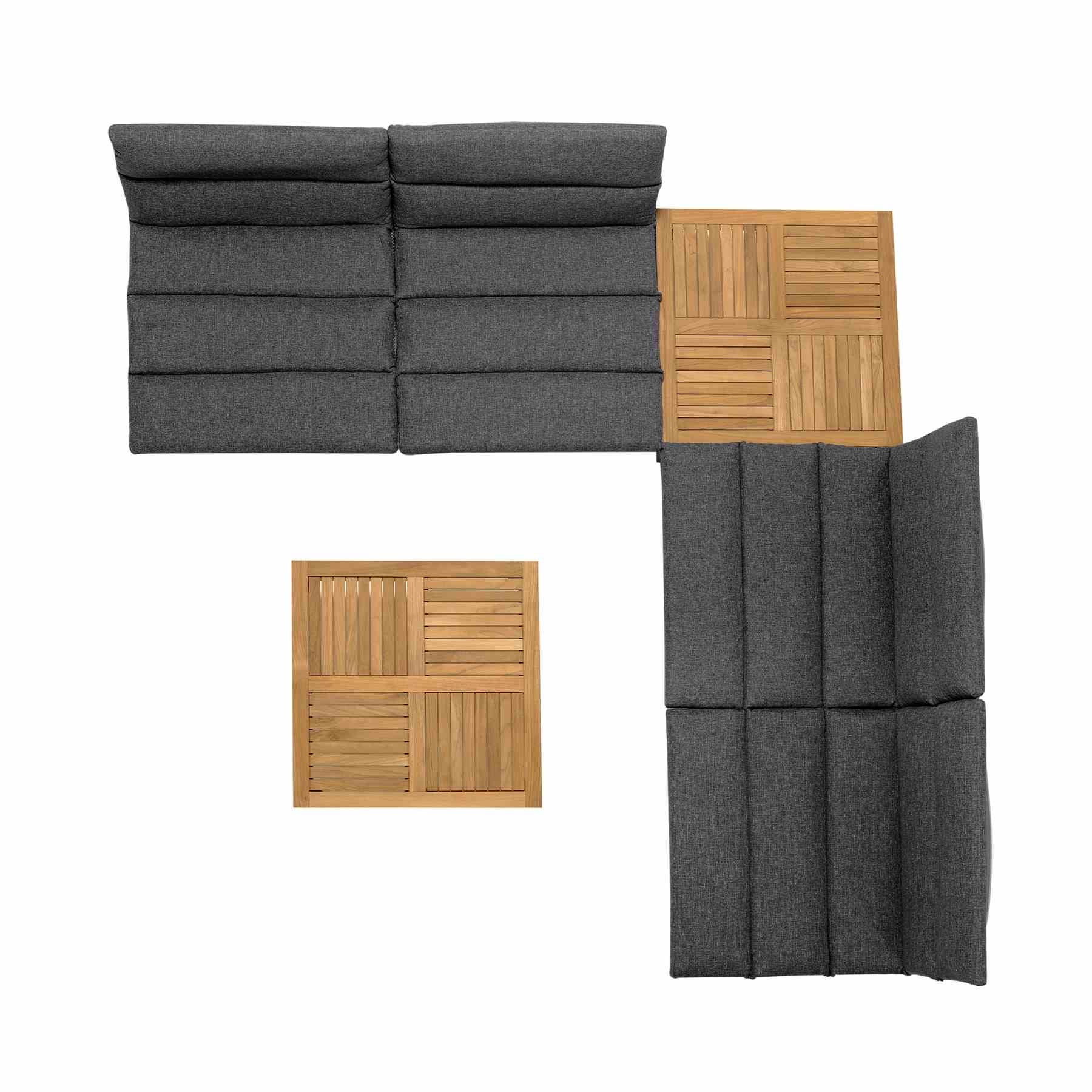 Arno Outdoor 6 Piece Teak Wood Seating Set in Charcoal Olefin - Image 9