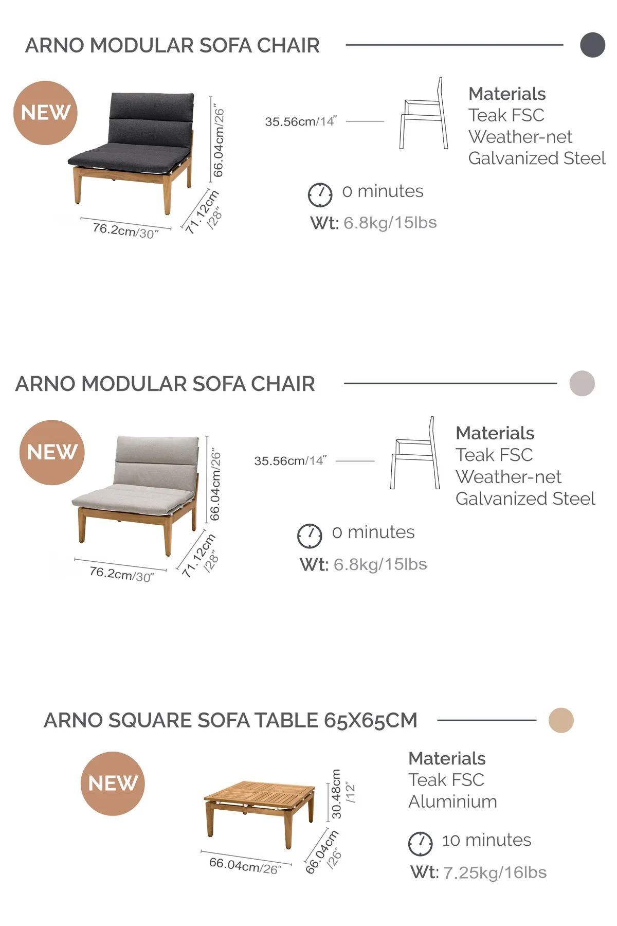 Arno Outdoor 7 Piece Teak Wood Seating Set in Beige Olefin - Image 11