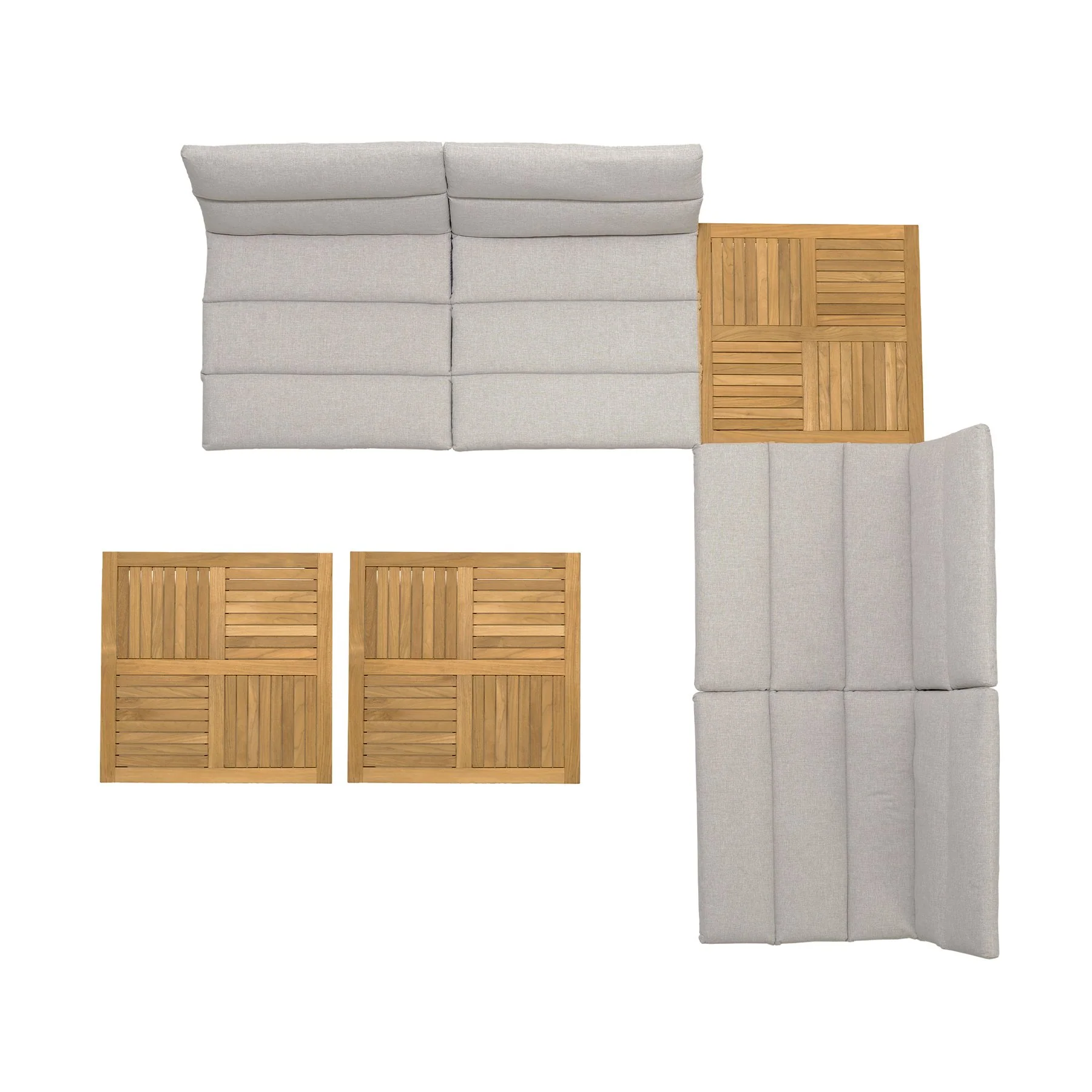 Arno Outdoor 7 Piece Teak Wood Seating Set in Beige Olefin - Image 9