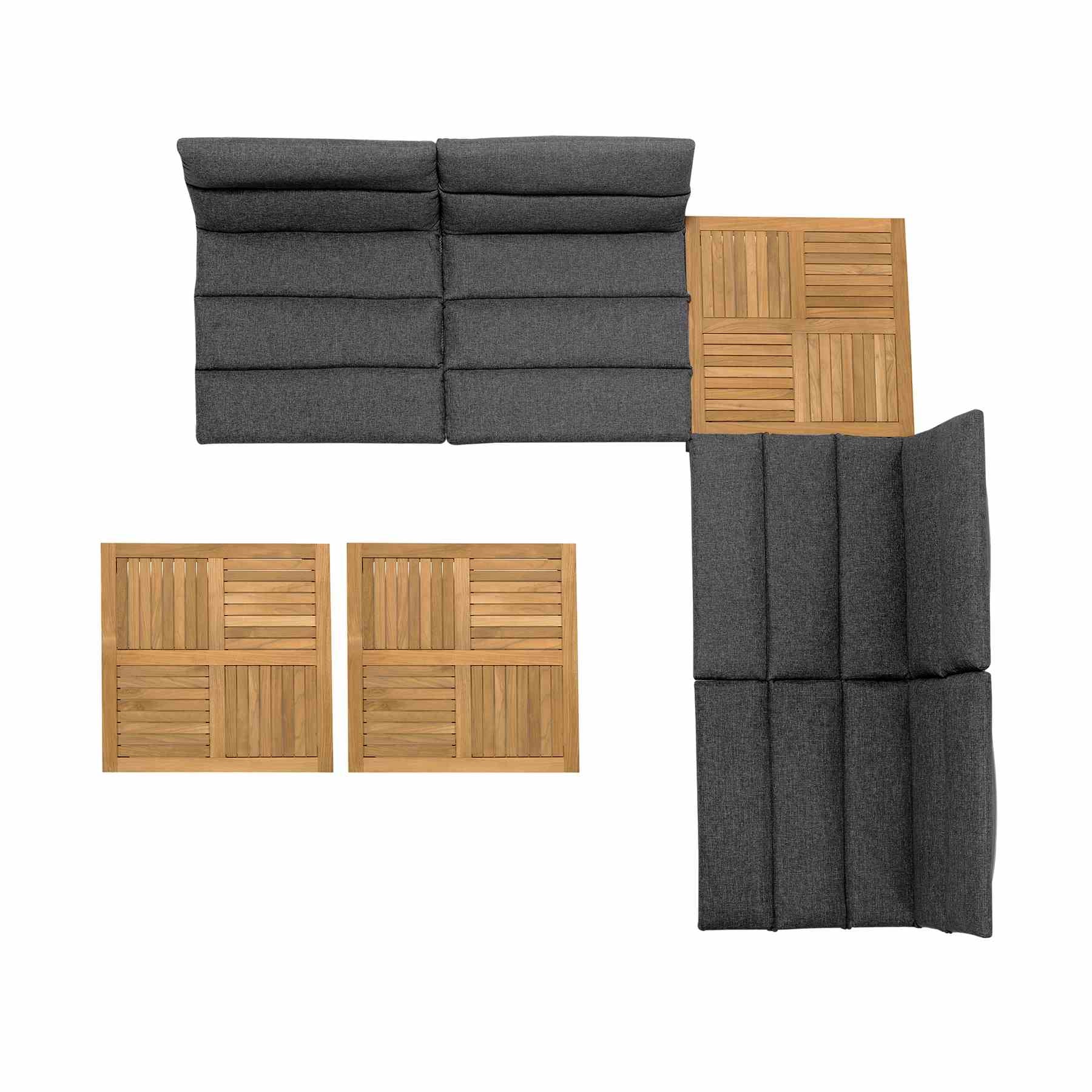 Arno Outdoor 7 Piece Teak Wood Seating Set in Charcoal Olefin - Image 9