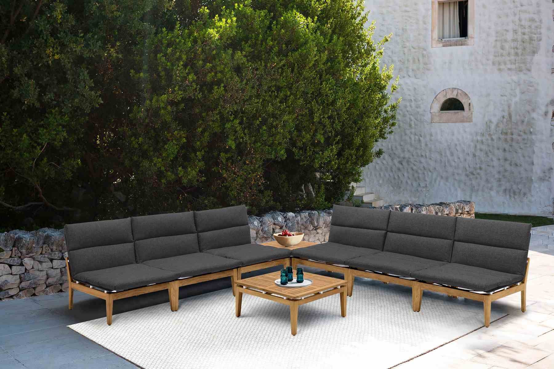 Arno Outdoor 8 Piece Teak Wood Seating Set in Charcoal Olefin - Image 8