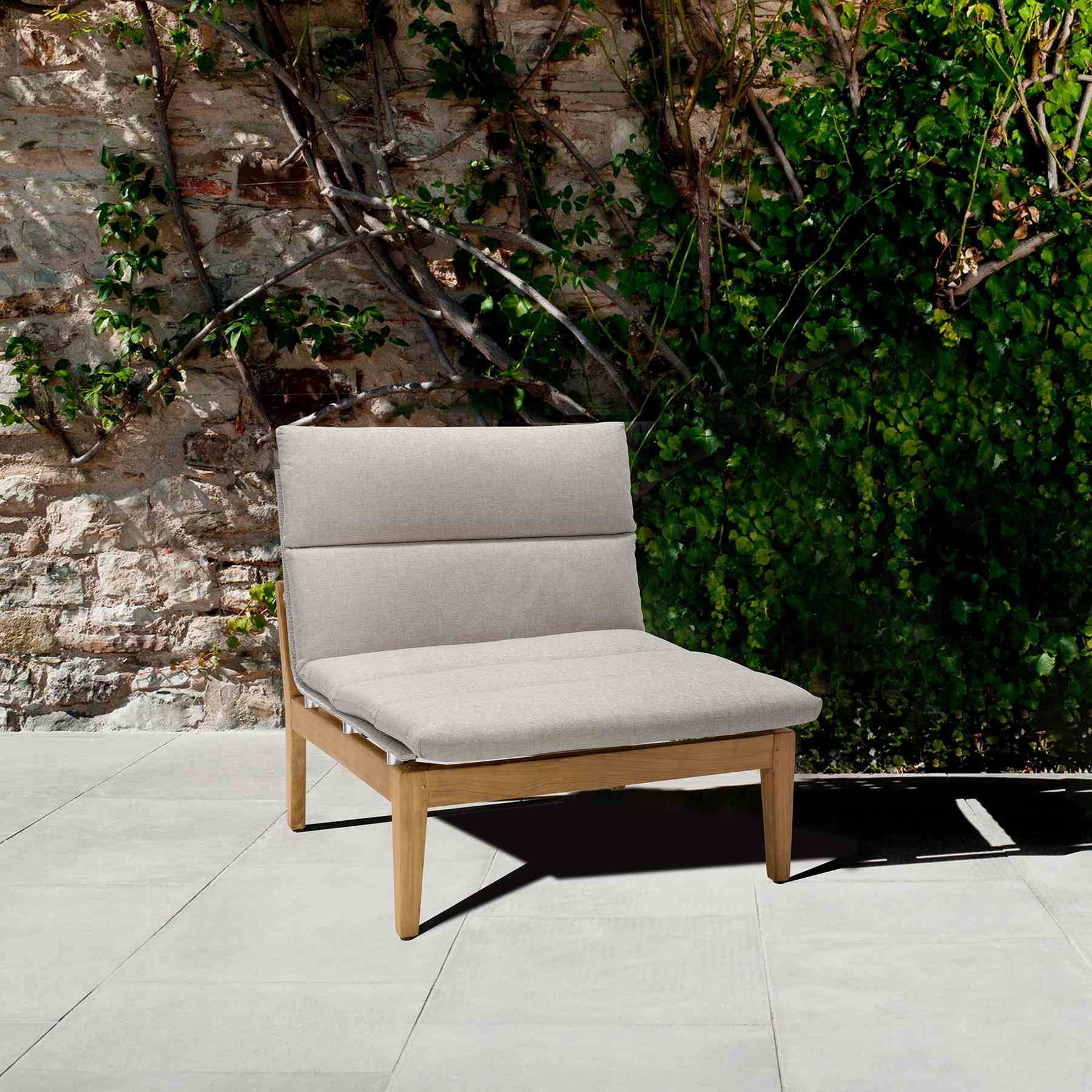 Arno Outdoor Modular Teak Wood Lounge Chair with Beige Olefin - Image 8