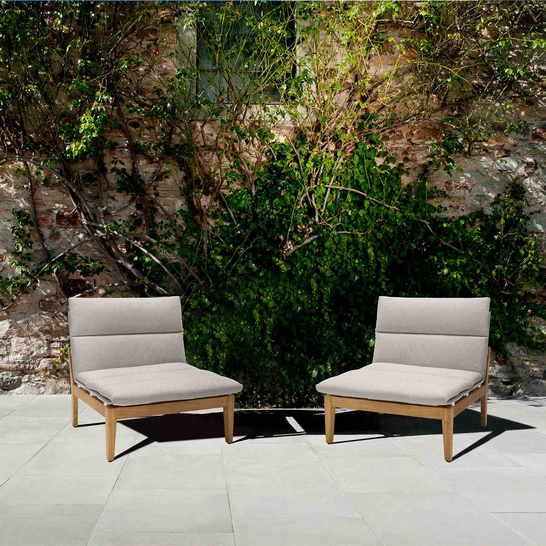 Arno Outdoor Modular Teak Wood Lounge Chair with Beige Olefin - Set of 2 - Image 10