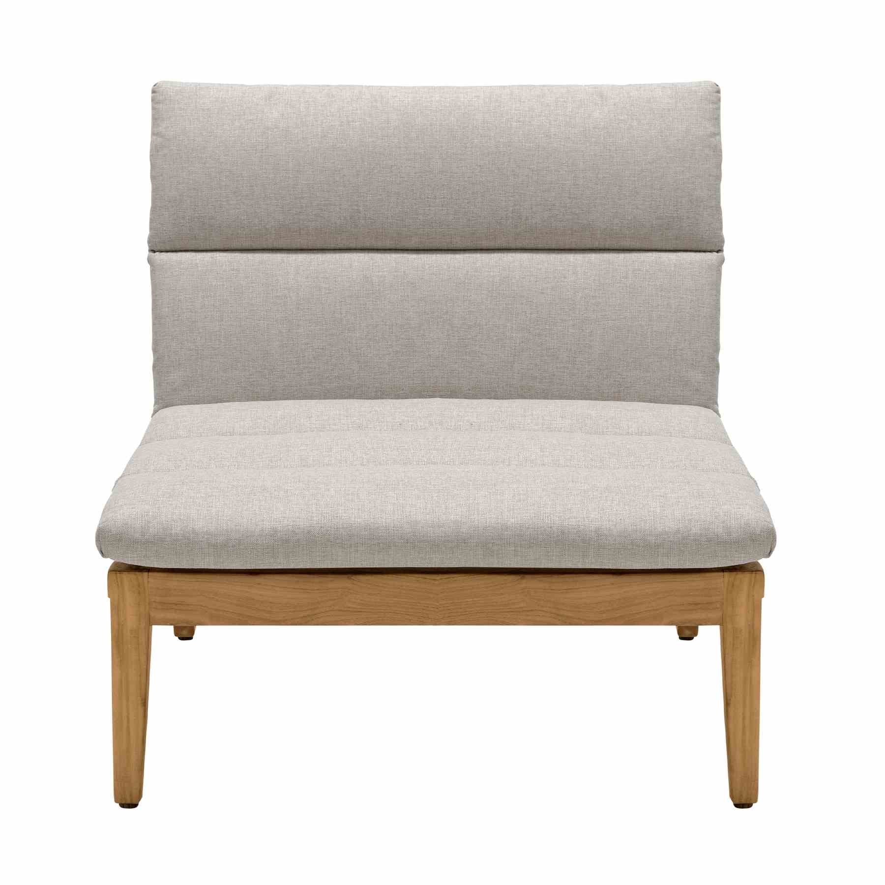 Arno Outdoor Modular Teak Wood Lounge Chair with Beige Olefin - Set of 2 - Image 2