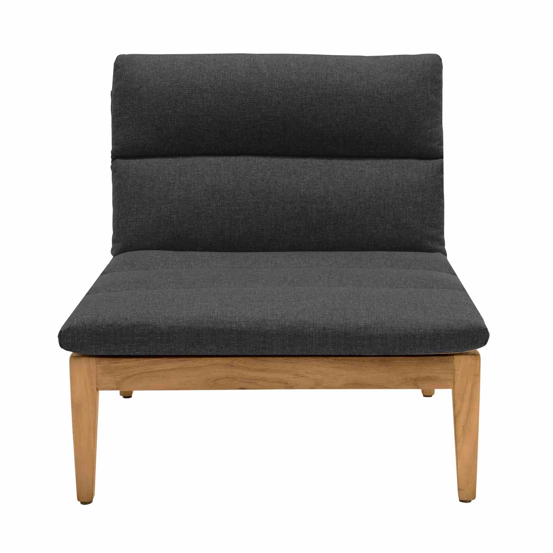 Arno Outdoor Modular Teak Wood Lounge Chair with Charcoal Olefin - Image 2