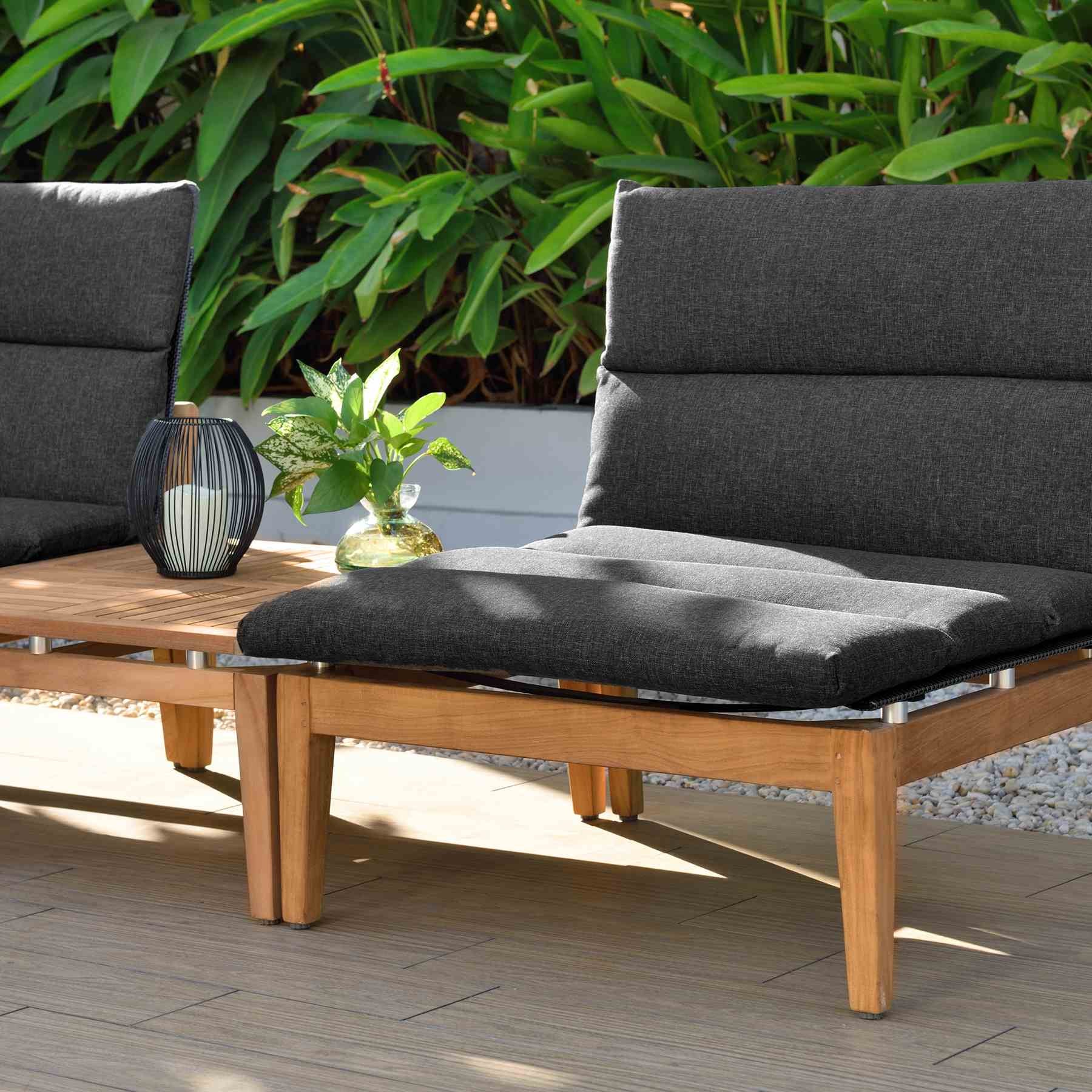 Arno Outdoor Modular Teak Wood Lounge Chair with Charcoal Olefin - Set of 2 - Image 9