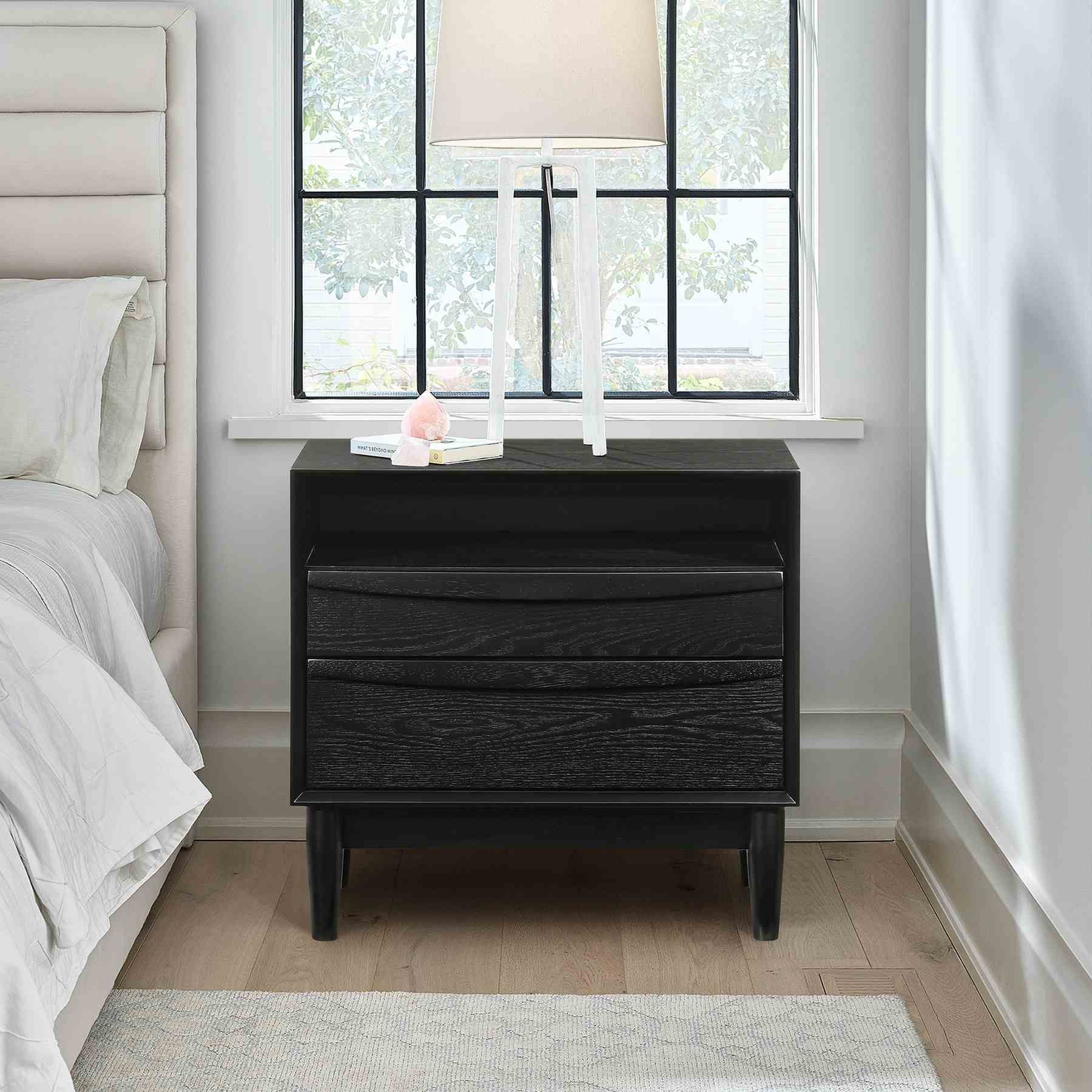 Artemio 2 Drawer Wood Nightstand with Shelf in Black Finish - Image 11