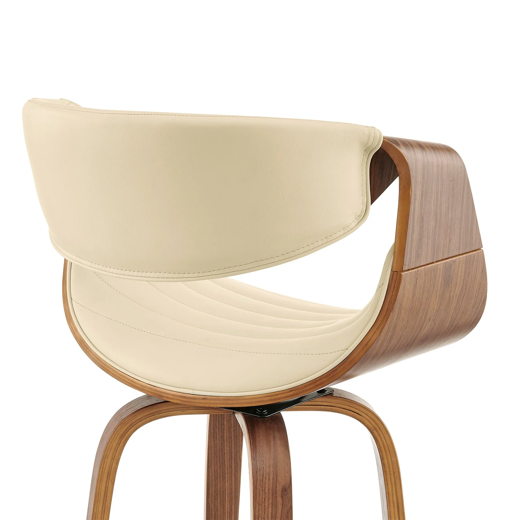 Arya 26" Swivel Counter Stool in Cream Faux Leather and Walnut Wood - Image 7
