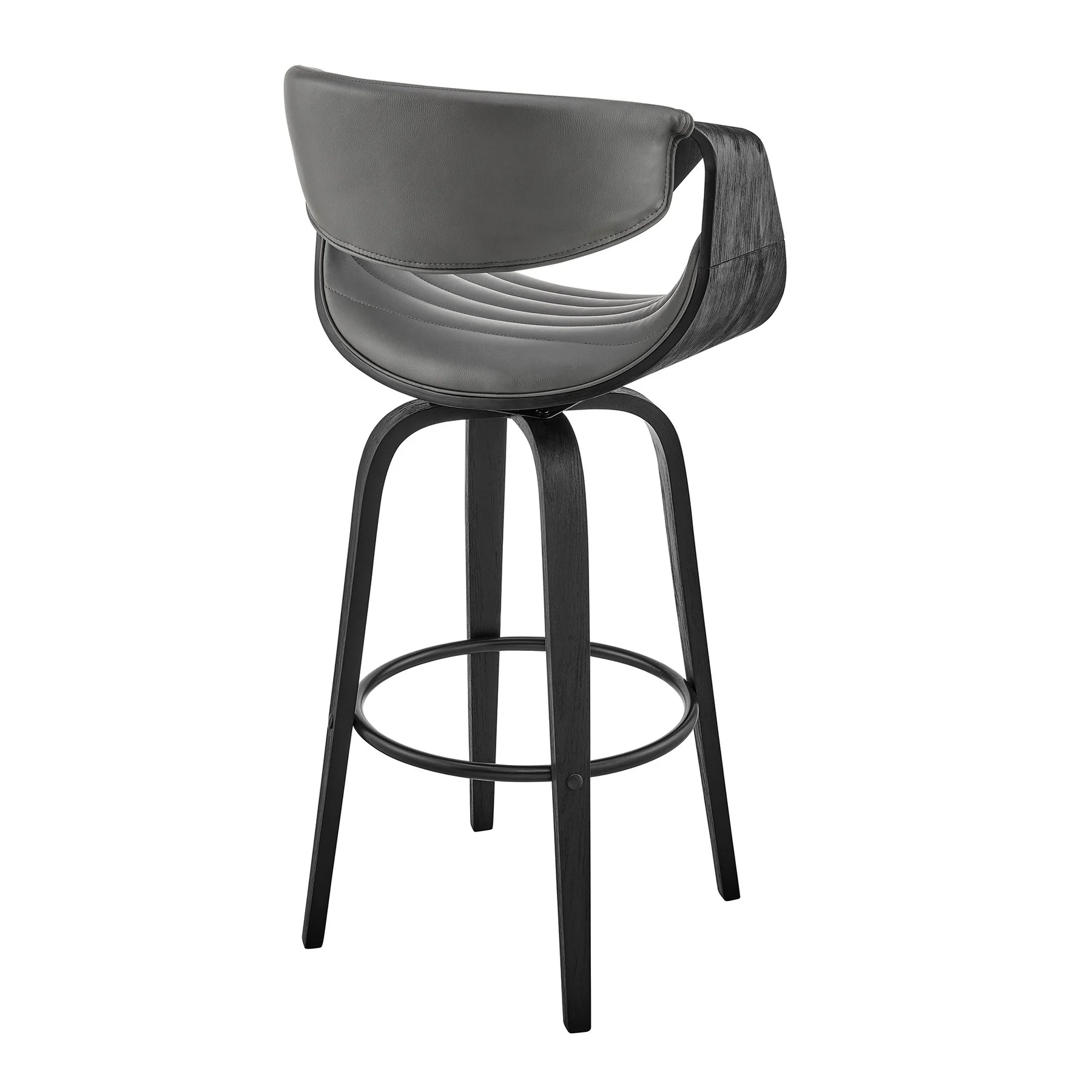 Arya 26" Swivel Counter Stool in Gray Faux Leather and Black Wood - Image 4