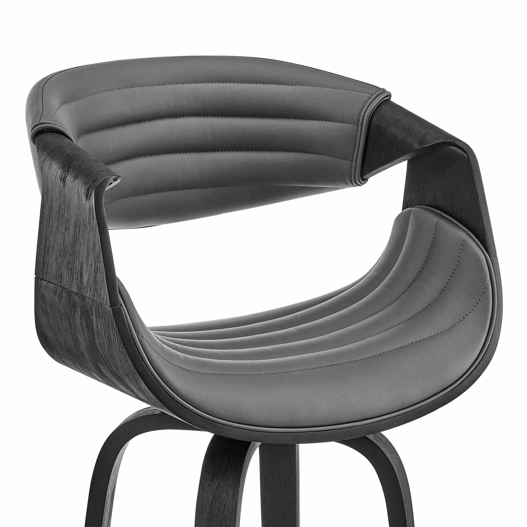 Arya 26" Swivel Counter Stool in Gray Faux Leather and Black Wood - Image 6
