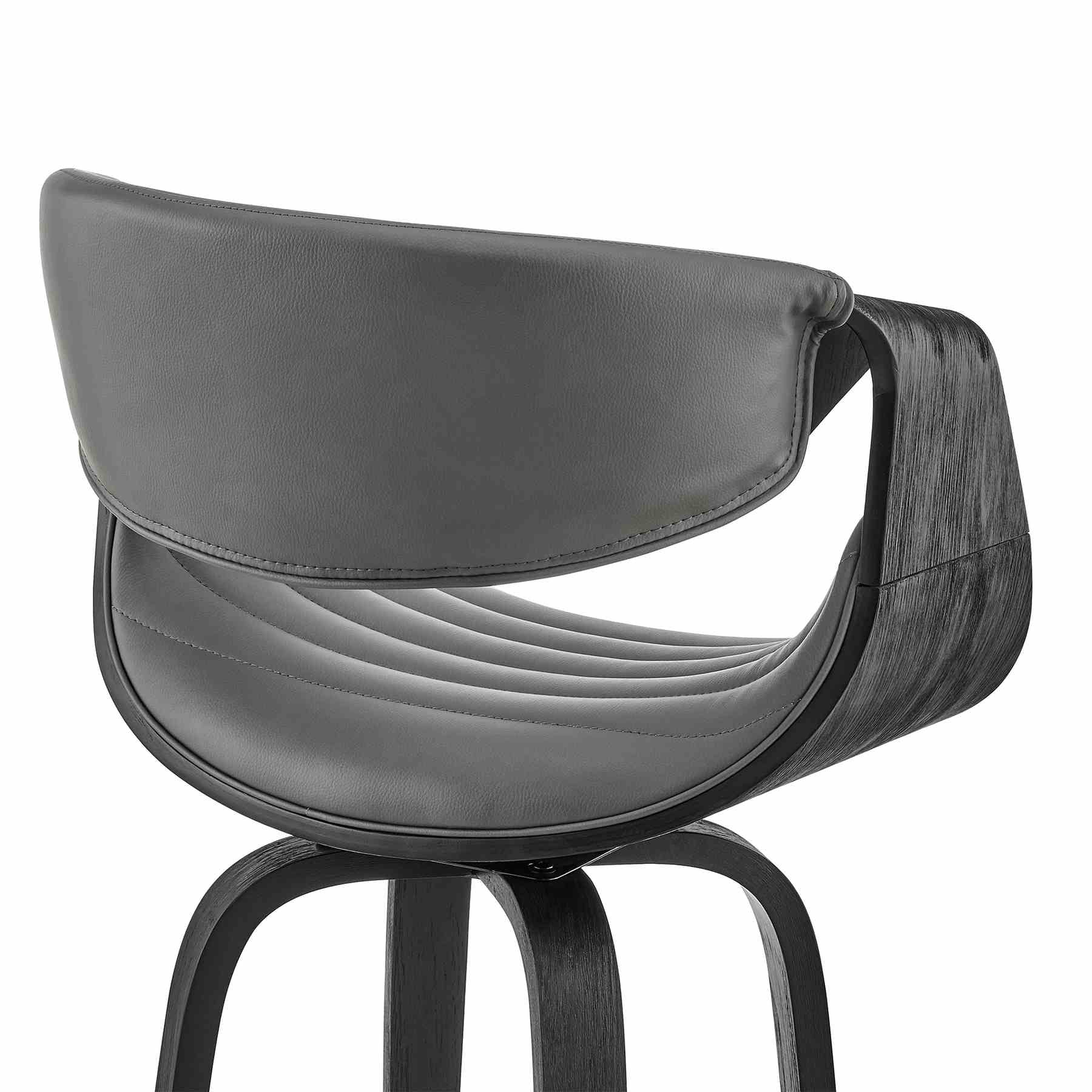 Arya 26" Swivel Counter Stool in Gray Faux Leather and Black Wood - Image 7