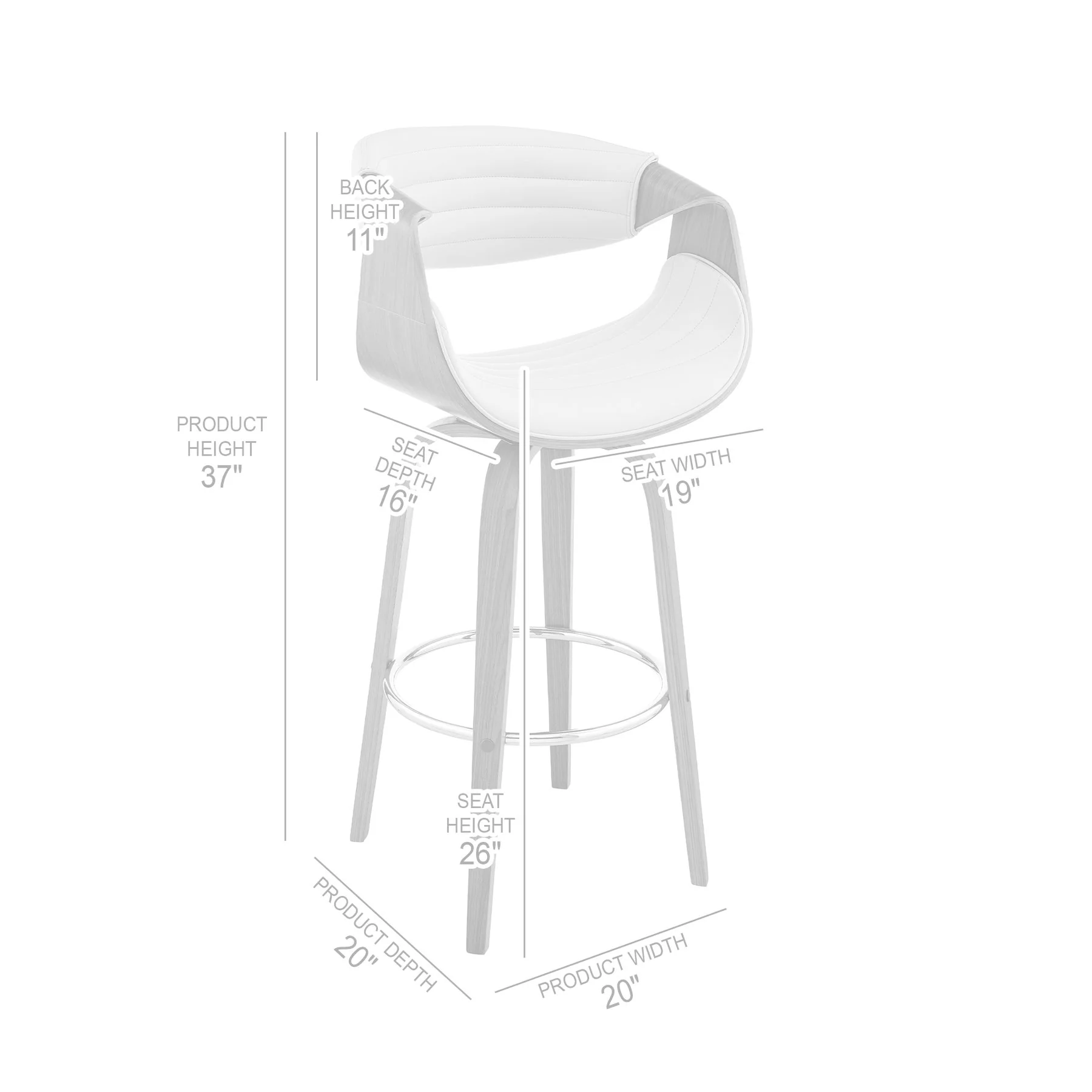 Arya 26" Swivel Counter Stool in Gray Faux Leather and Black Wood - Image 8