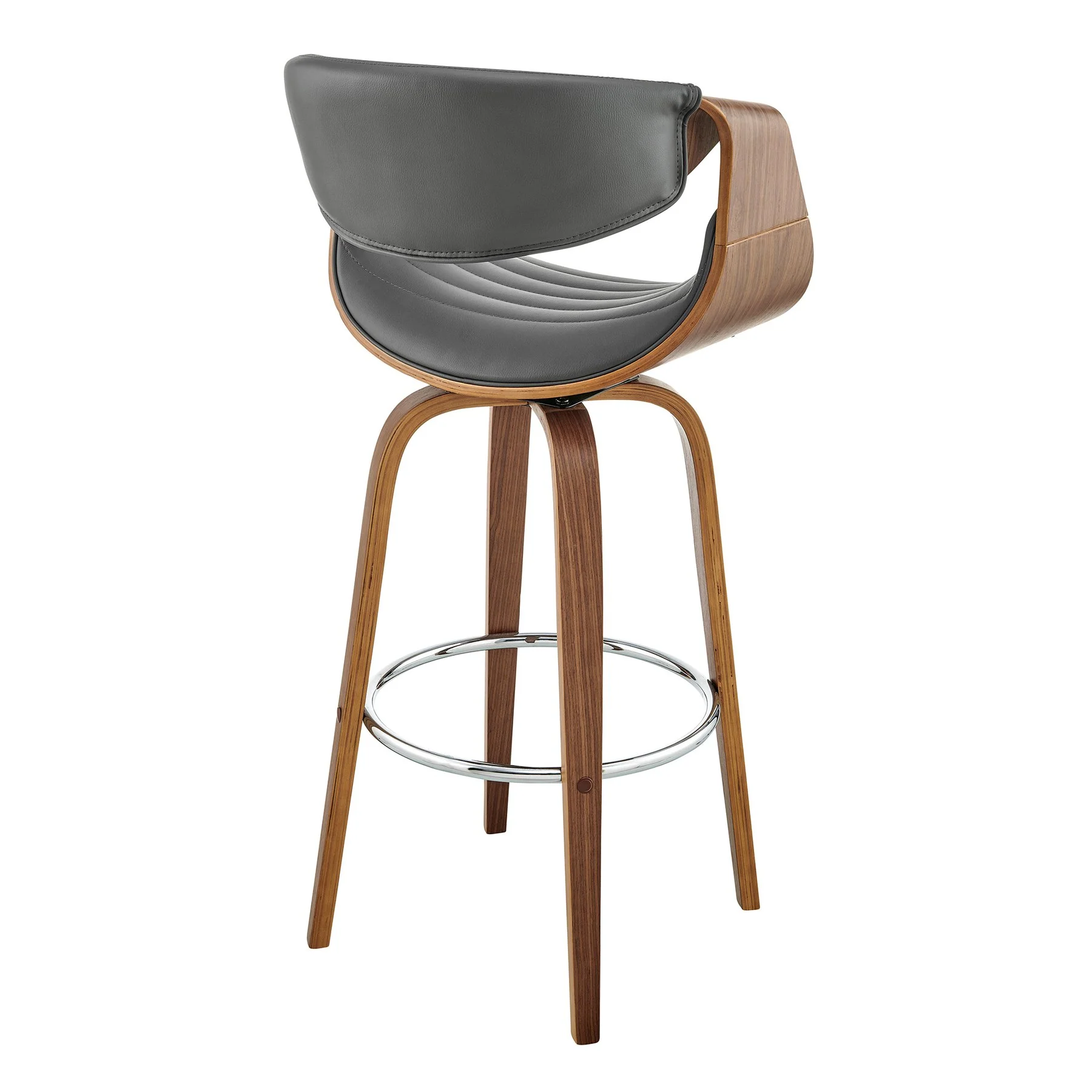 Arya 26" Swivel Counter Stool in Gray Faux Leather and Walnut Wood - Image 4