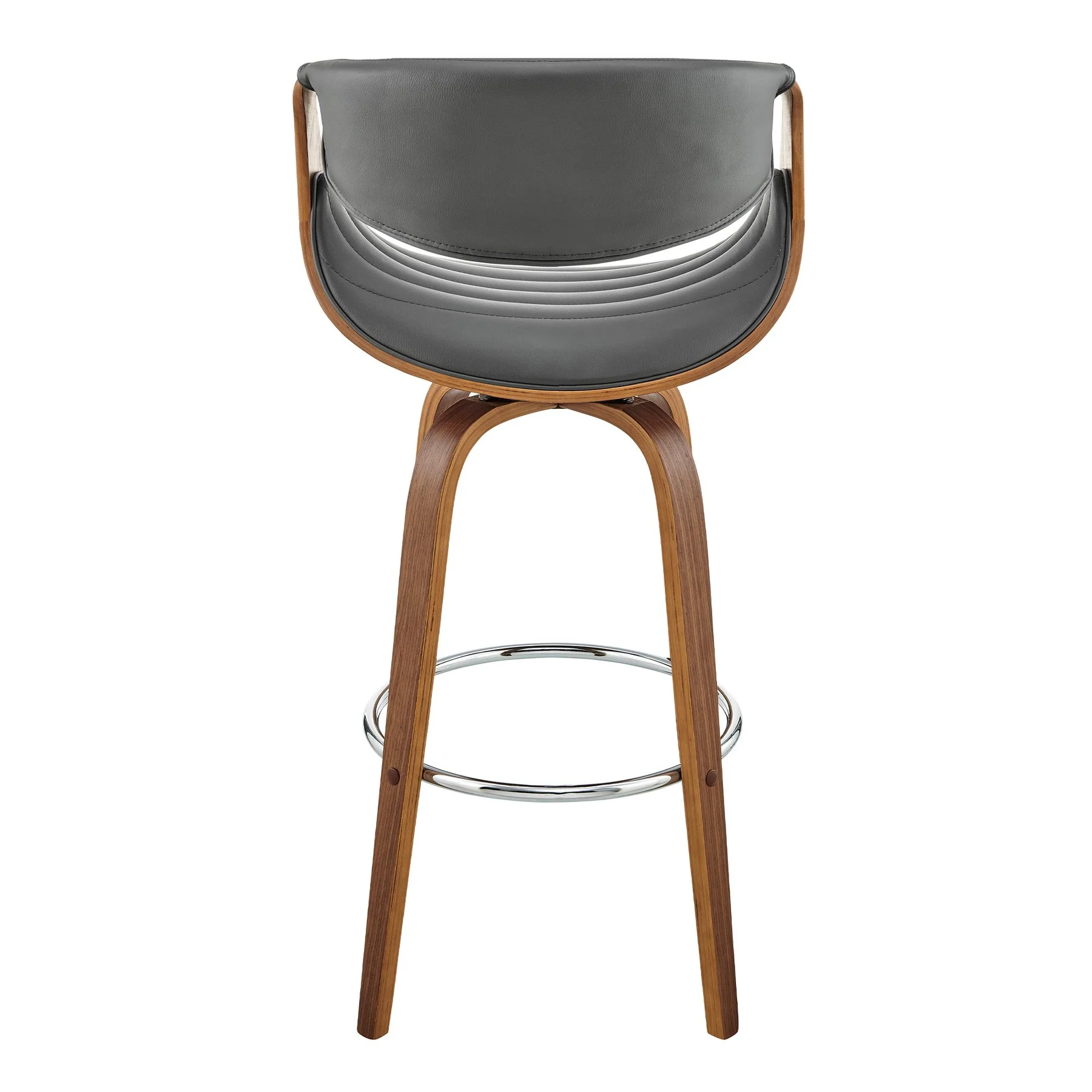 Arya 26" Swivel Counter Stool in Gray Faux Leather and Walnut Wood - Image 5