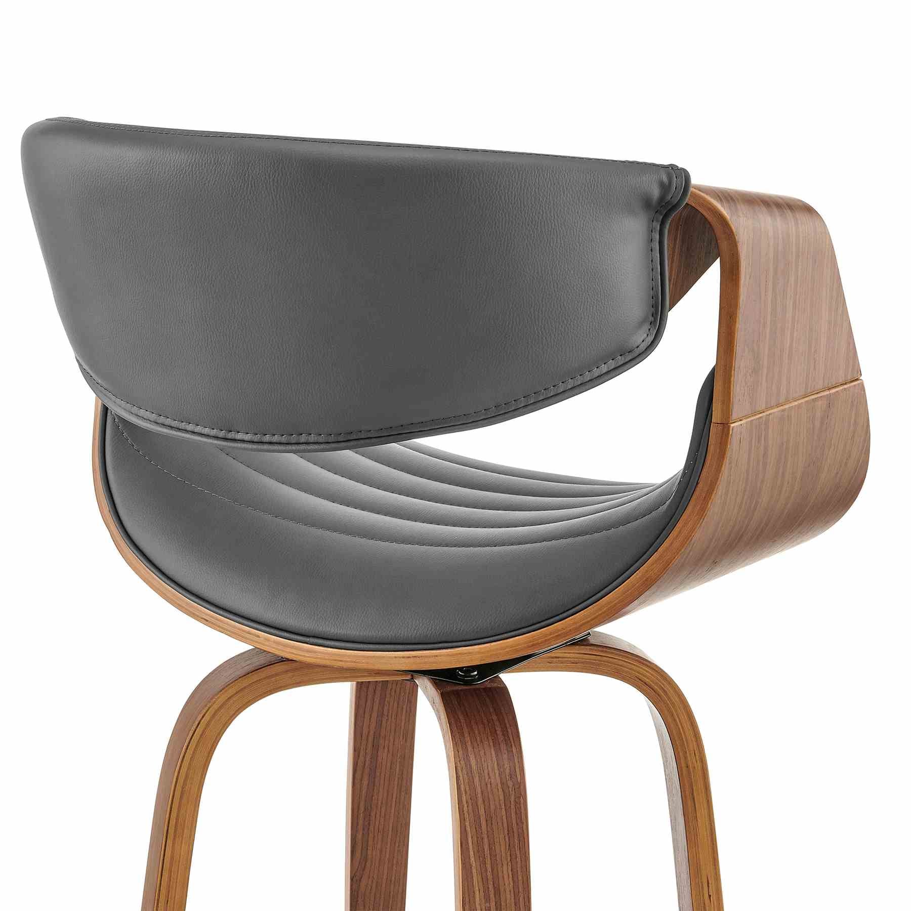 Arya 26" Swivel Counter Stool in Gray Faux Leather and Walnut Wood - Image 7