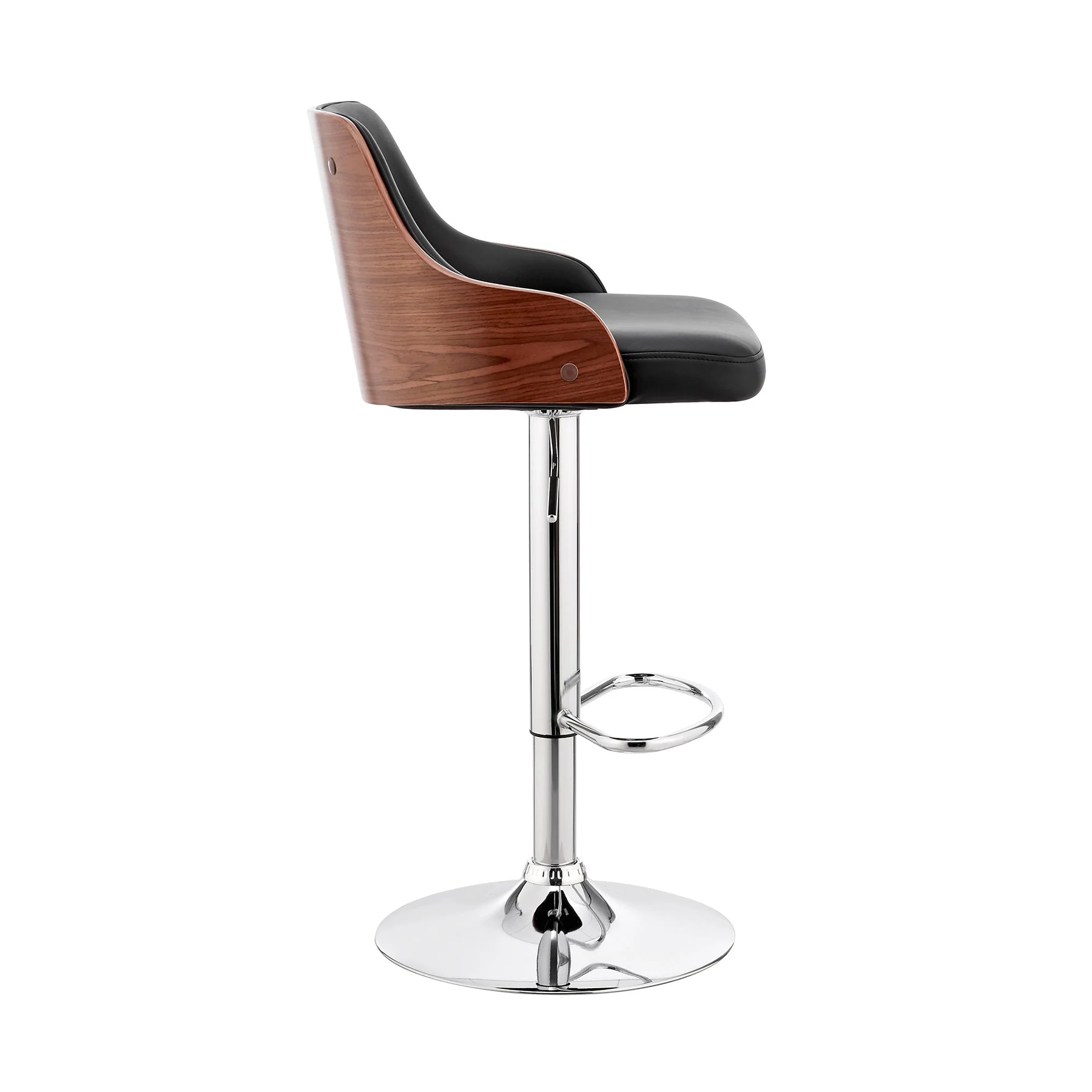 Asher Adjustable Black Faux Leather and Chrome Finish Bar Stool - Image 3