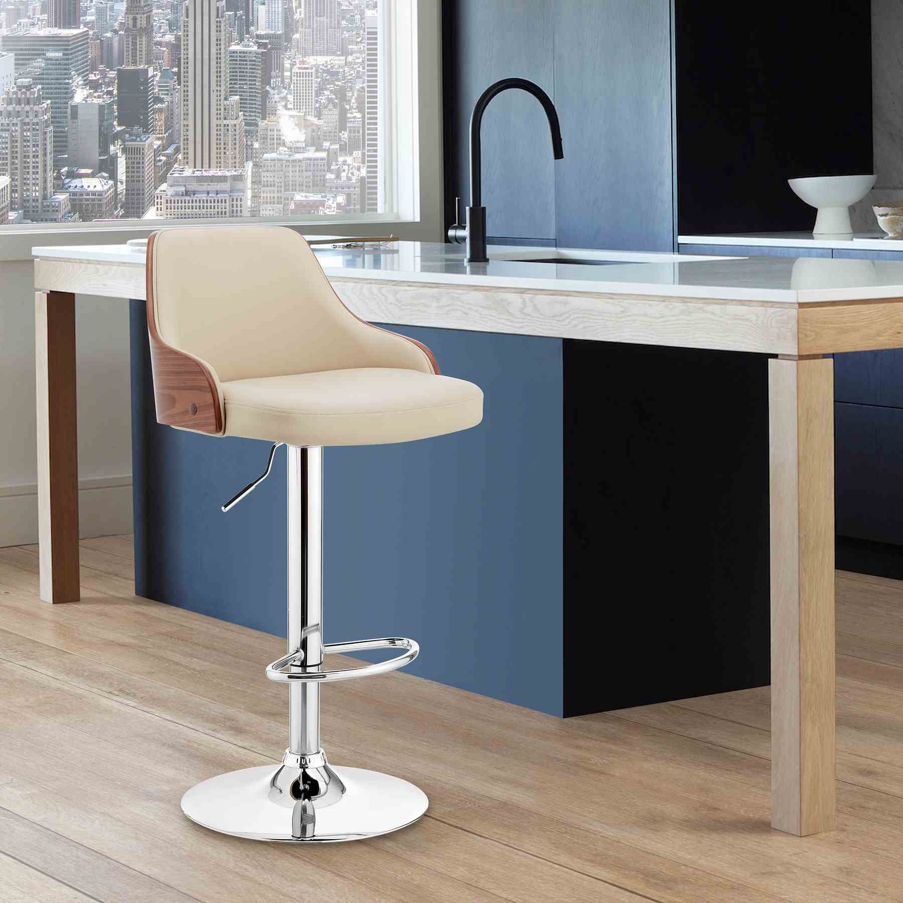 Asher Adjustable Cream Faux Leather and Chrome Finish Bar Stool - Image 11