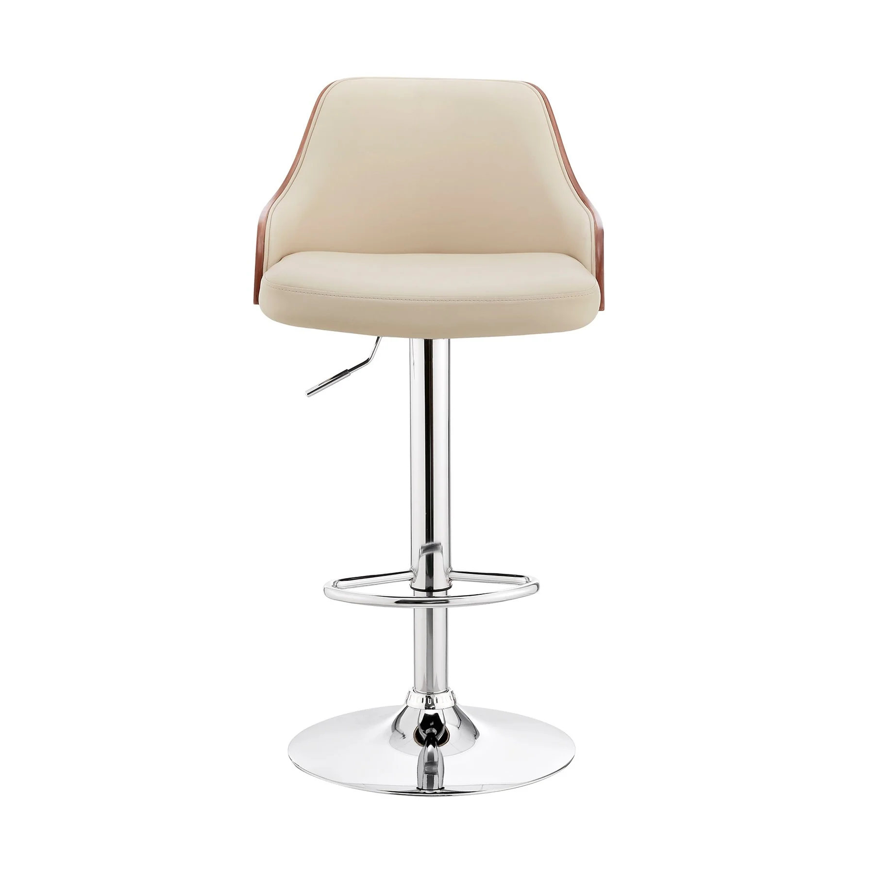 Asher Adjustable Cream Faux Leather and Chrome Finish Bar Stool - Image 2