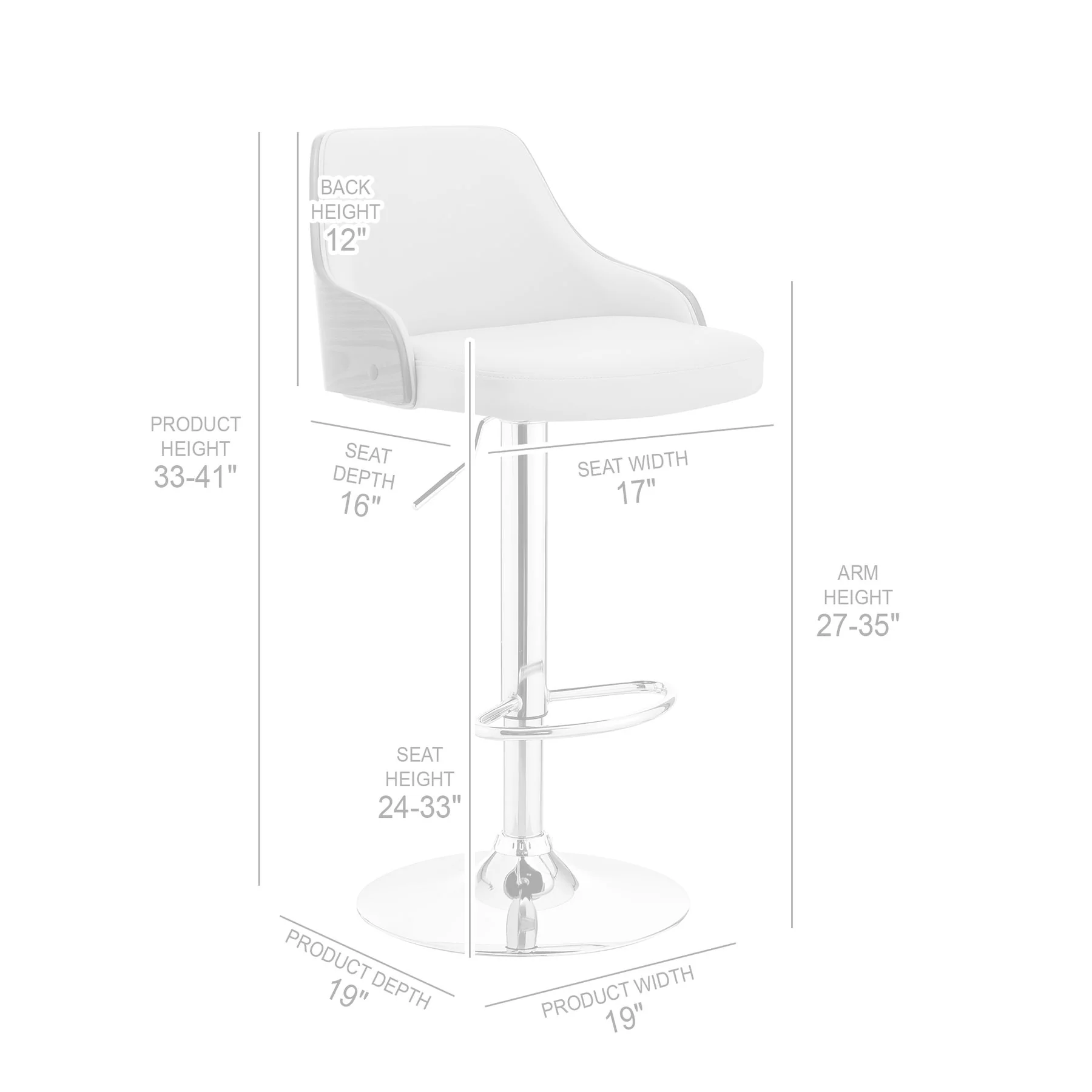 Asher Adjustable Gray Faux Leather and Black Finish Bar Stool - Image 10