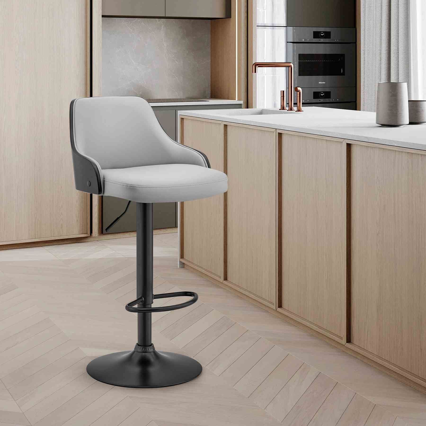 Asher Adjustable Gray Faux Leather and Black Finish Bar Stool - Image 11