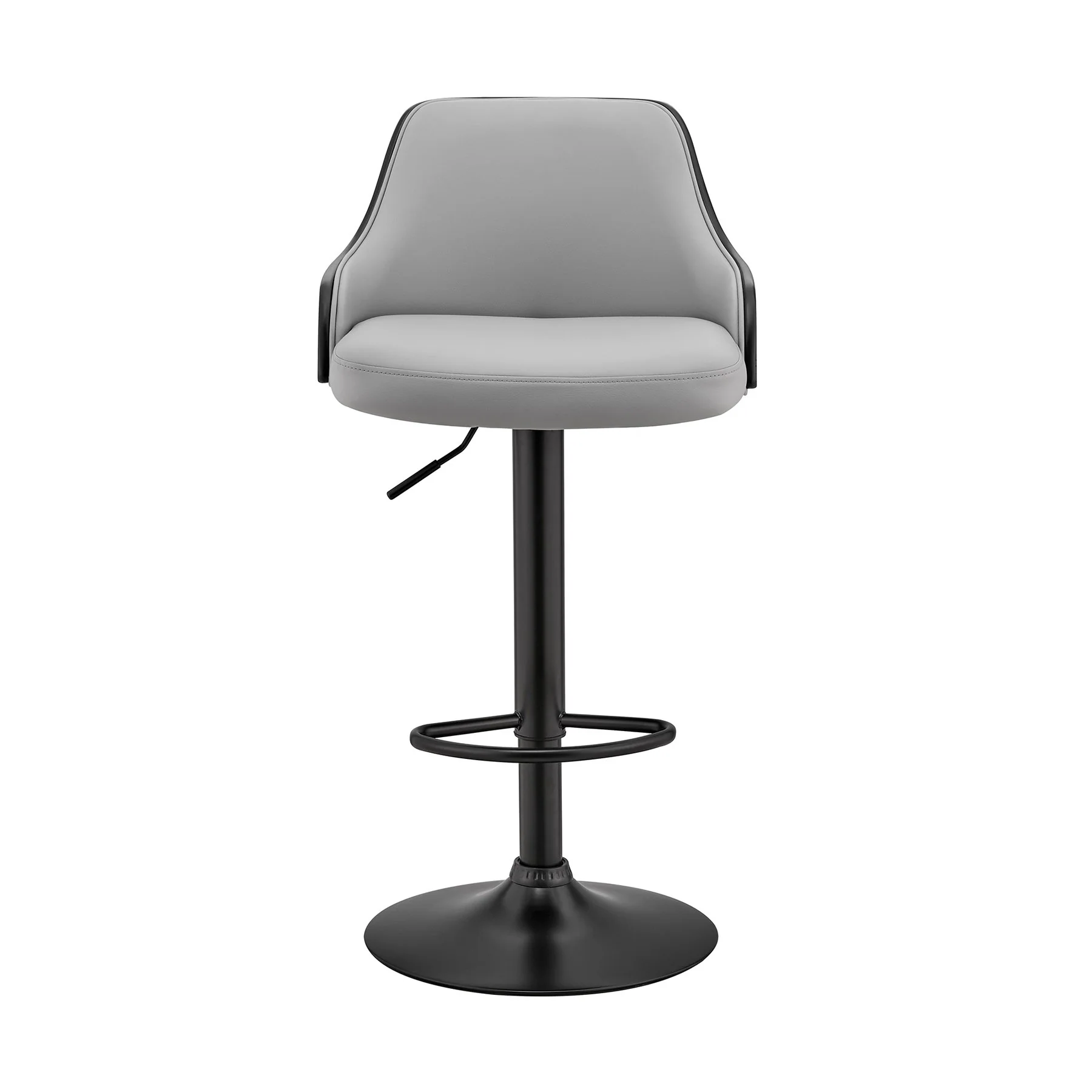 Asher Adjustable Gray Faux Leather and Black Finish Bar Stool - Image 2