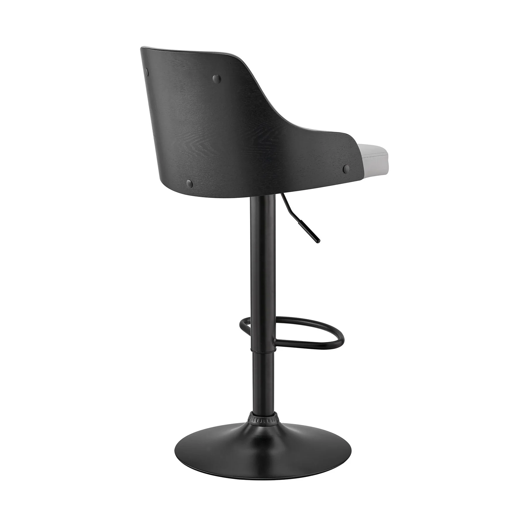 Asher Adjustable Gray Faux Leather and Black Finish Bar Stool - Image 4