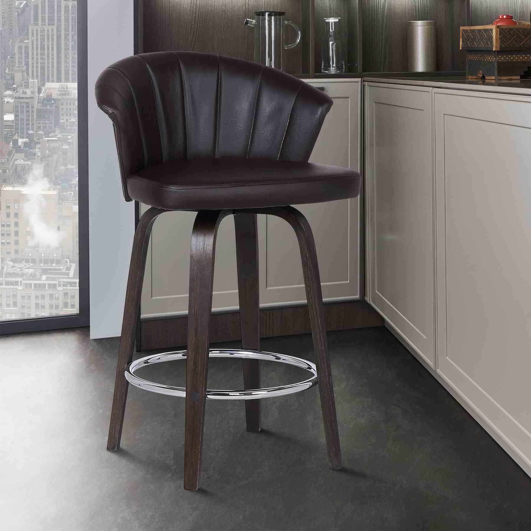 Ashley Wood Back 26" Swivel Brown Faux Leather Bar Stool - Image 6