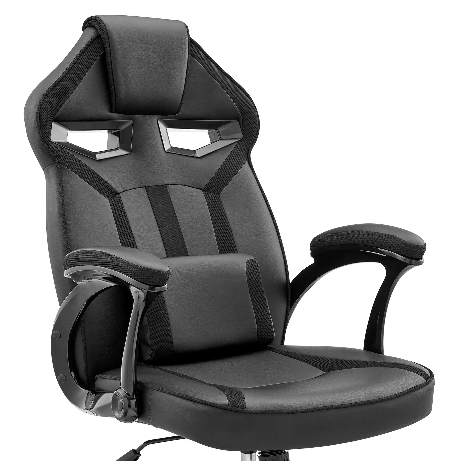 Aspect Adjustable Racing Gaming Chair in Black Faux Leather and Mesh with Lumbar Support Pillow - Image 6