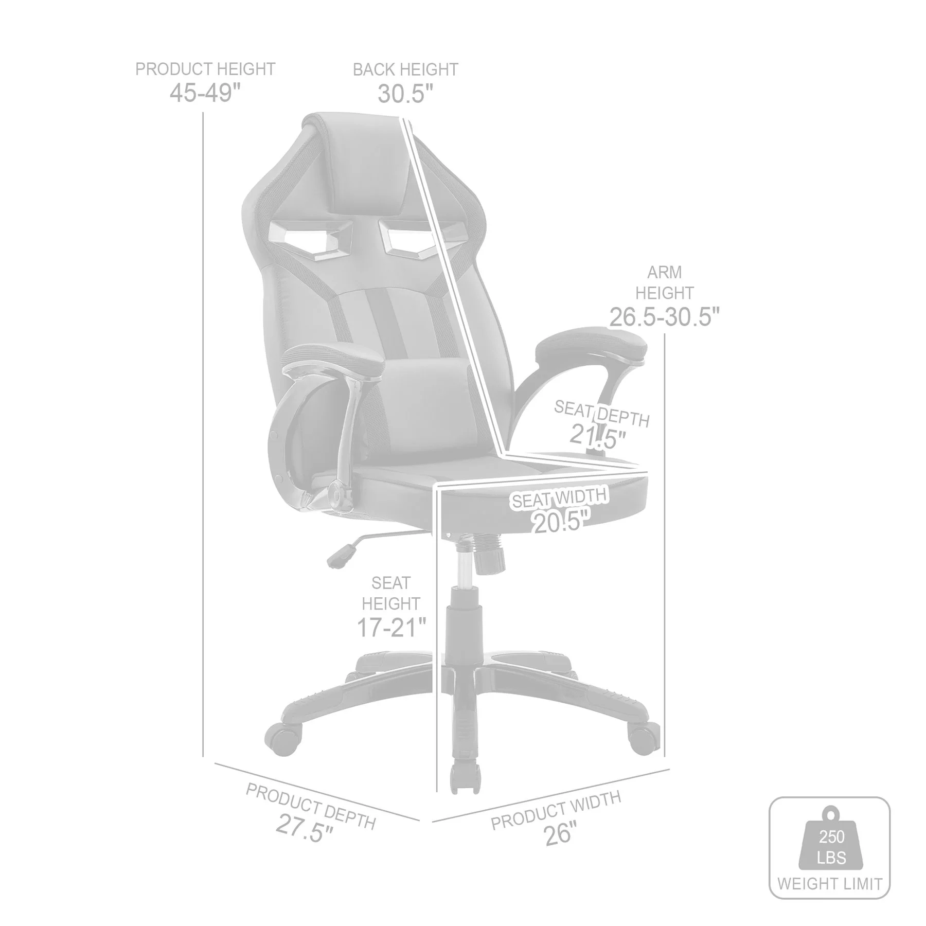 Aspect Adjustable Racing Gaming Chair in Black Faux Leather and Mesh with Lumbar Support Pillow - Image 8