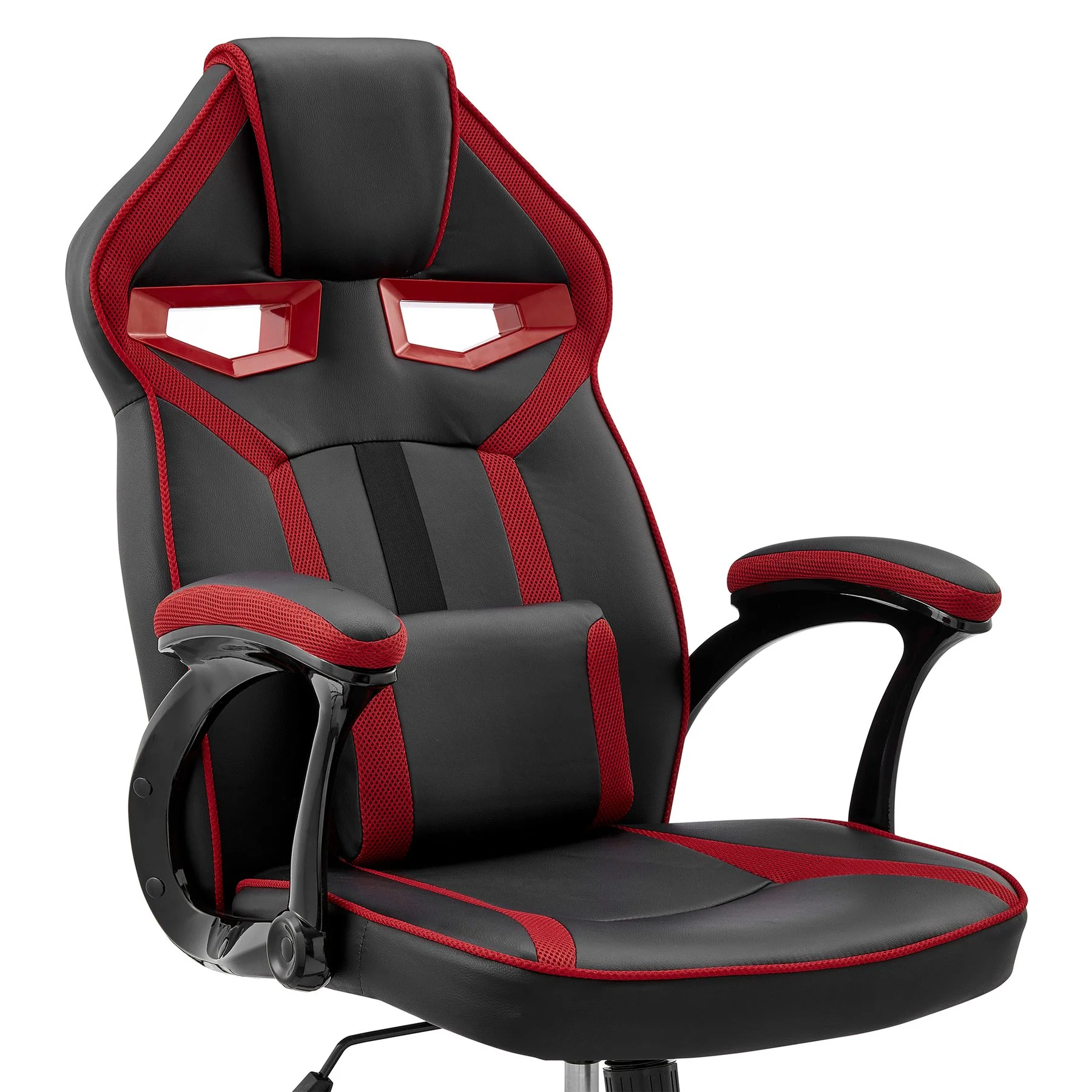 Aspect Adjustable Racing Gaming Chair in Black Faux Leather and Red Mesh with Lumbar Support Pillow - Image 6