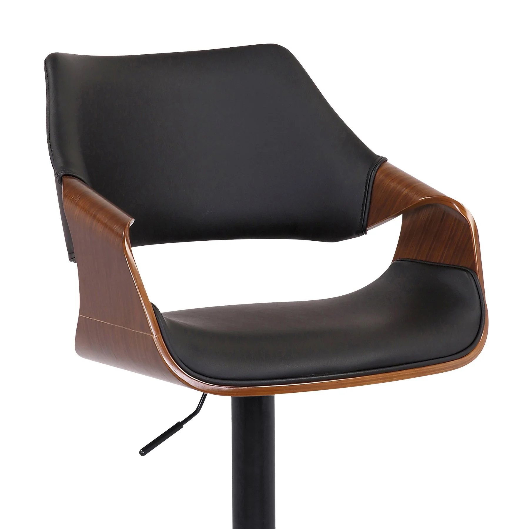 Aspen Adjustable Swivel Black Faux Leather and Walnut Wood Bar Stool with Black Base - Image 6