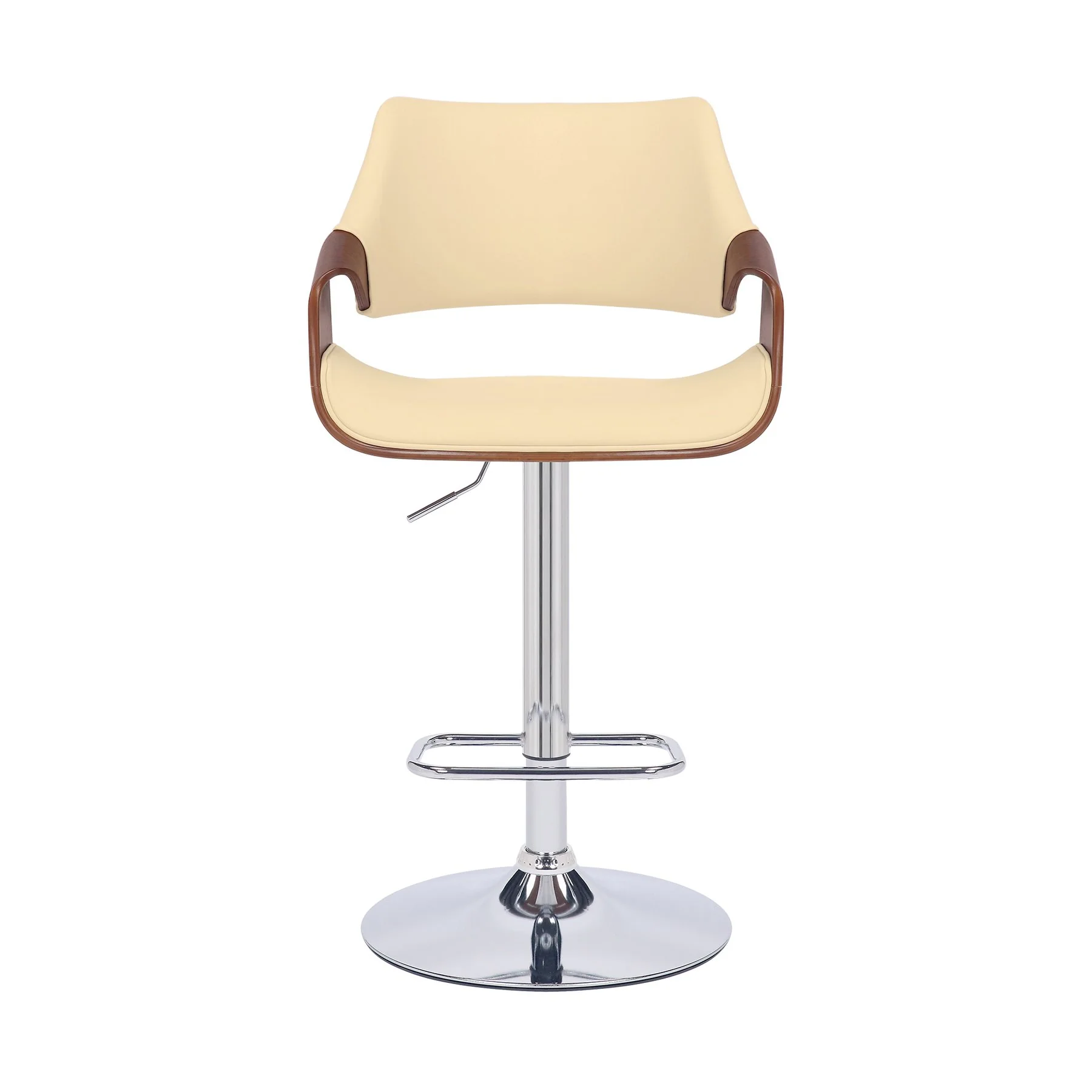 Aspen Adjustable Swivel Cream Faux Leather and Walnut Wood Bar Stool with Chrome Base - Image 2