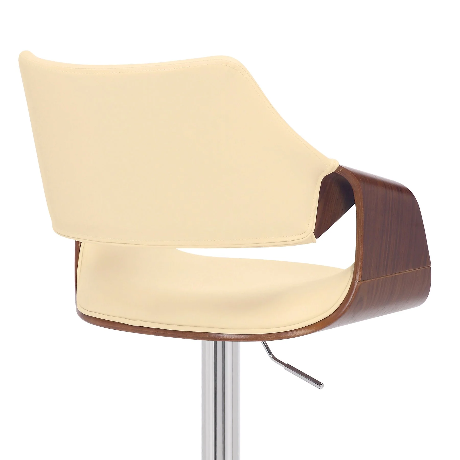Aspen Adjustable Swivel Cream Faux Leather and Walnut Wood Bar Stool with Chrome Base - Image 7