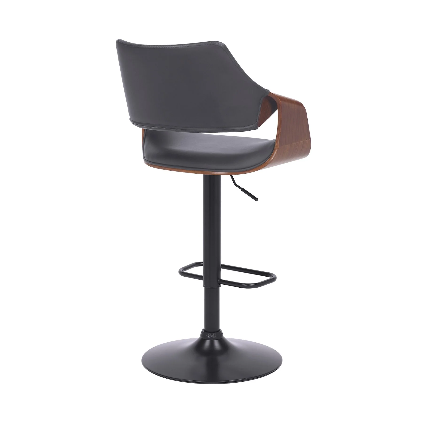 Aspen Adjustable Swivel Gray Faux Leather and Walnut Wood Bar Stool with Black Base - Image 4