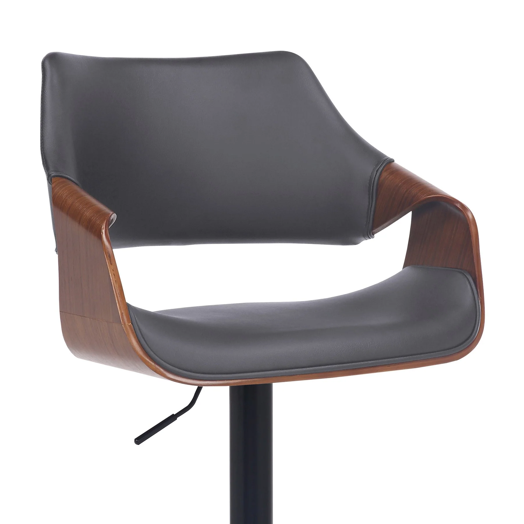Aspen Adjustable Swivel Gray Faux Leather and Walnut Wood Bar Stool with Black Base - Image 6