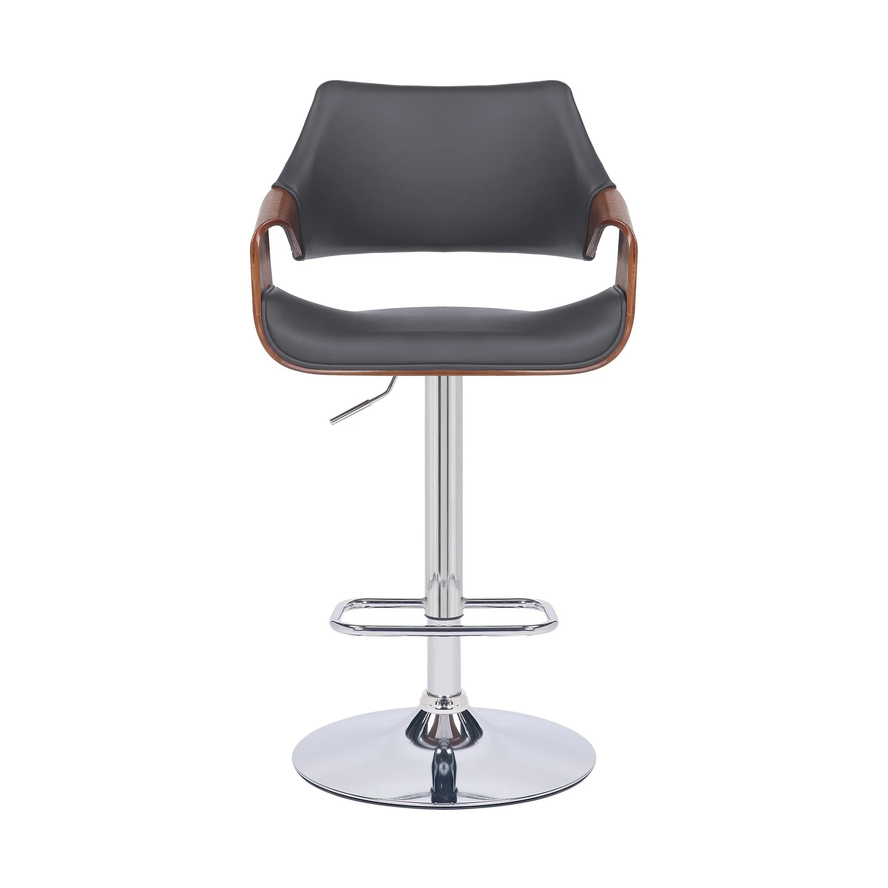 Aspen Adjustable Swivel Gray Faux Leather and Walnut Wood Bar Stool with Chrome Base - Image 2