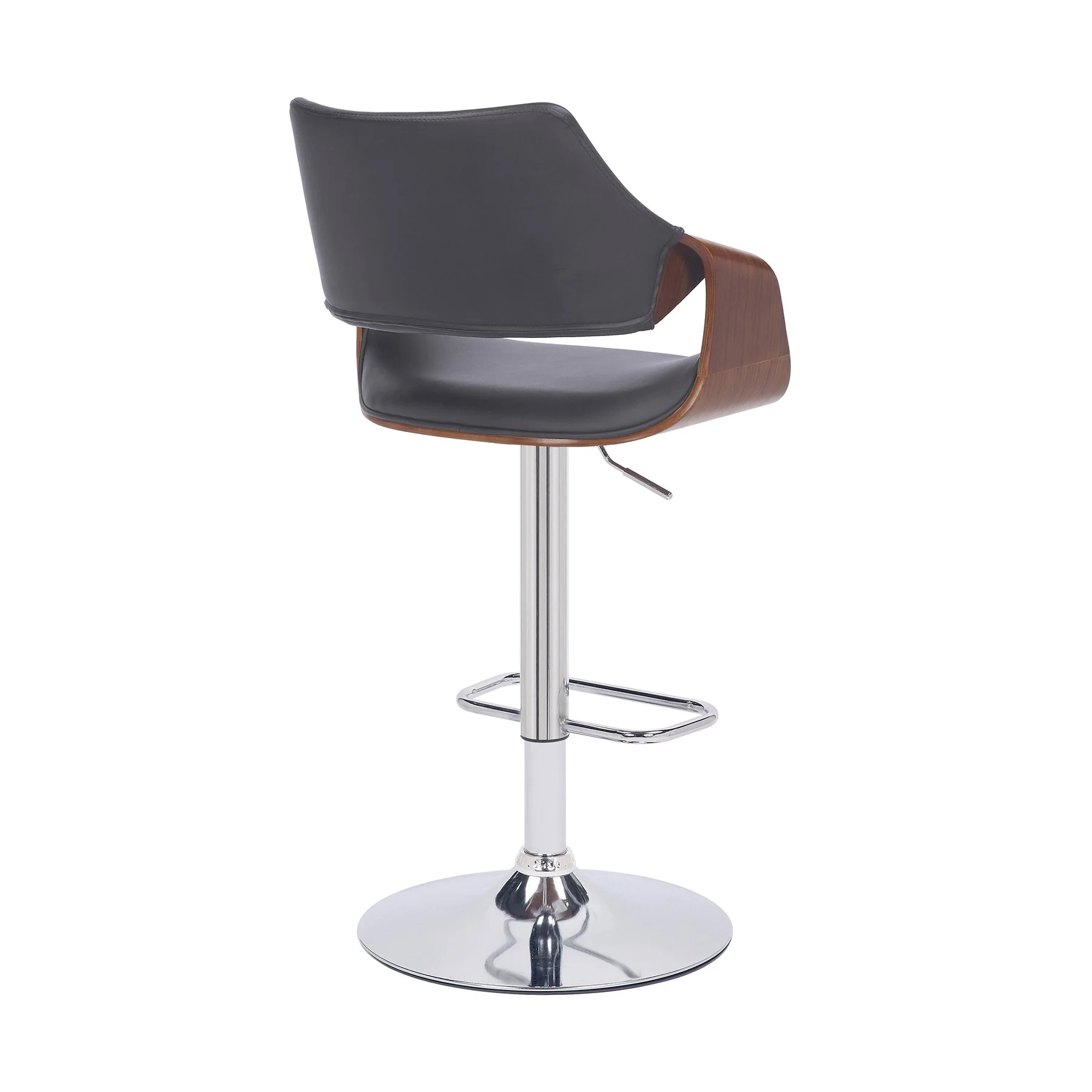 Aspen Adjustable Swivel Gray Faux Leather and Walnut Wood Bar Stool with Chrome Base - Image 4