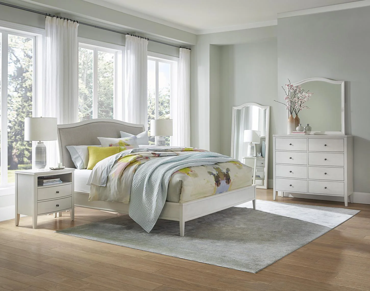 Aspenhome Furniture Charlotte King Upholstered Sleigh Bed in White - Image 4