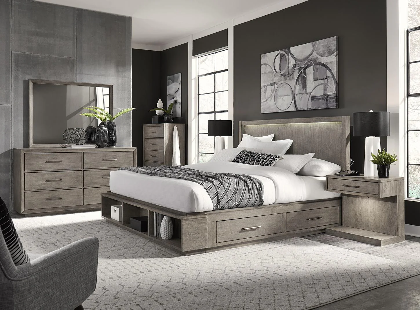 Aspenhome Furniture Platinum Queen Bookcase Bed in Grey - Image 5
