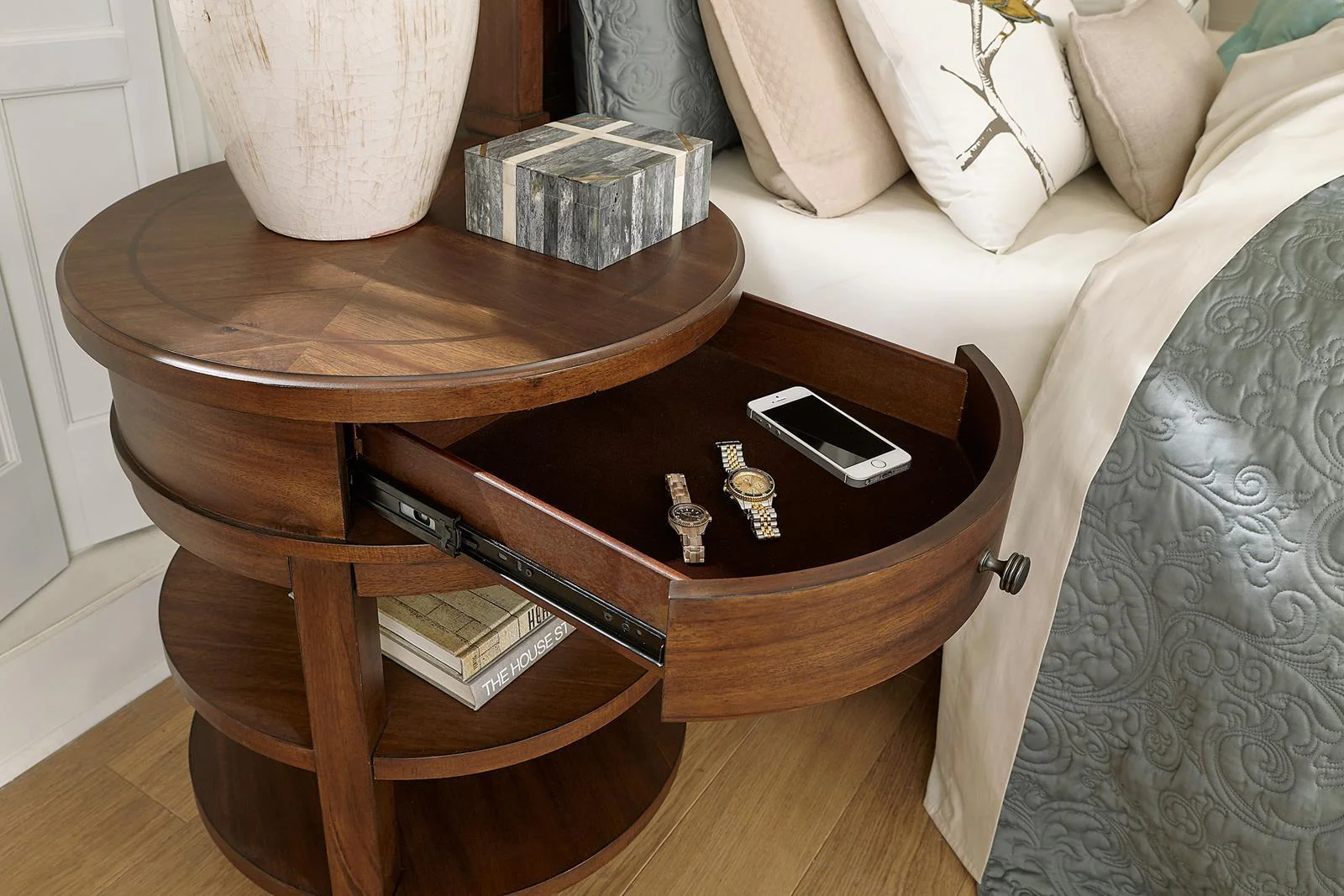Aspenhome Furniture Thornton Round Table Nightstand in Sienna - Image 4