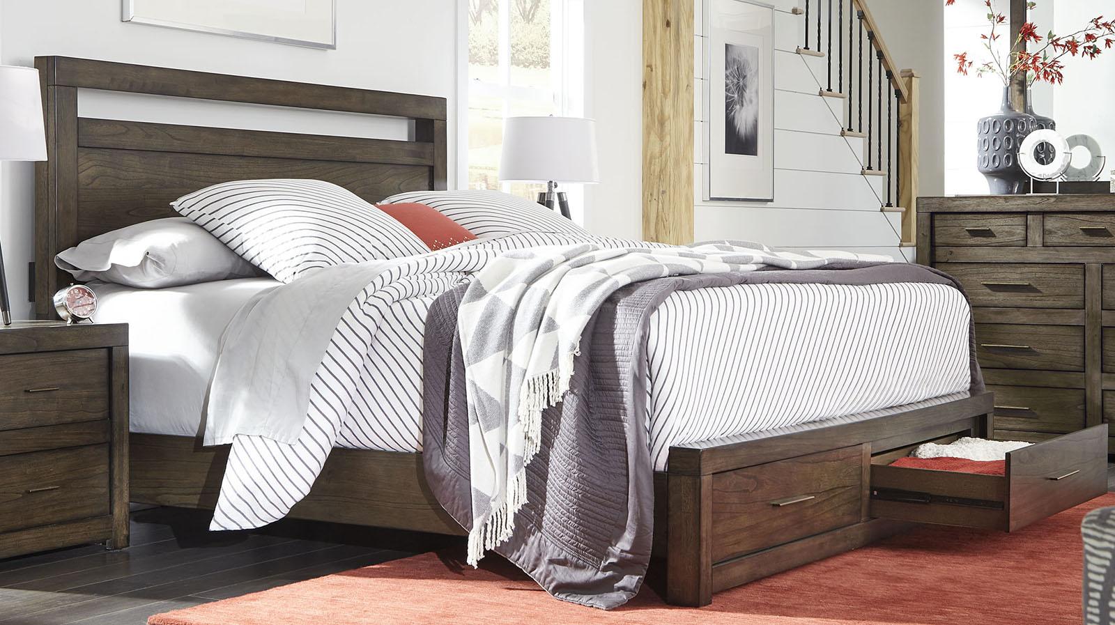Aspenhome Modern Loft California King Panel Storage Bed in Brownstone
